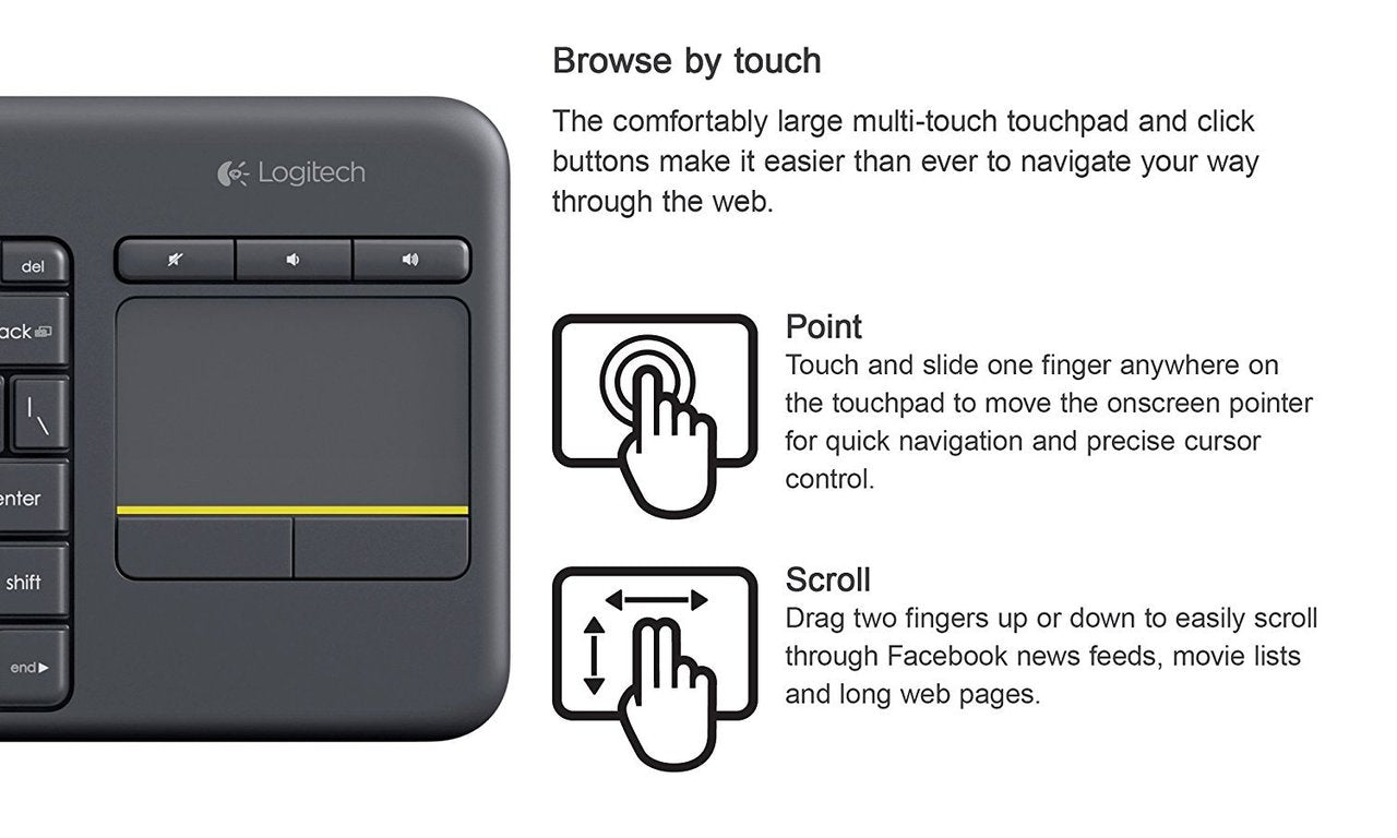 Logitech K400 Plus Wireless Touch TV Keyboard with Easy Media Control and Built-In Touchpad