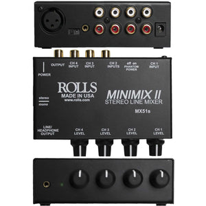 Rolls MX51s Mini-Mix 2 Four-Channel Stereo Line RCA Mixer Bundle rolls