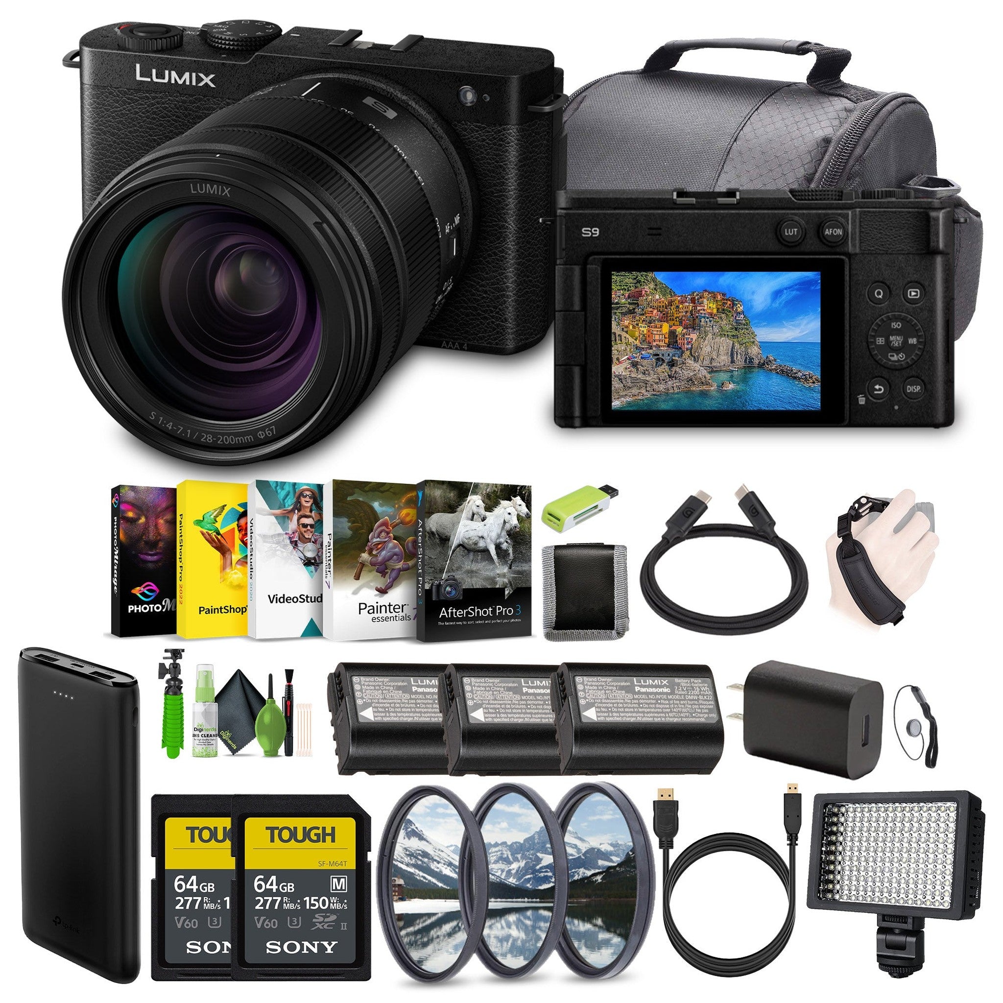 Panasonic LUMIX S9 Mirrorless Camera with 28-200mm L Mount Lens - Black -Bundle Panasonic