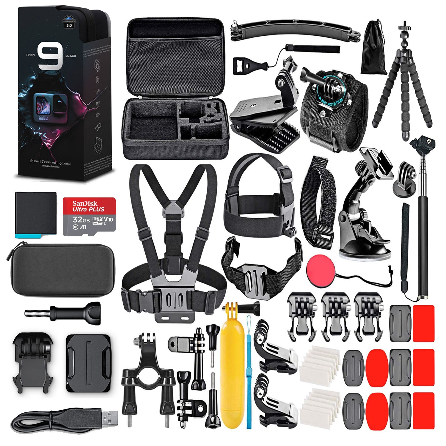 GoPro HERO9 Black with 128GB Card & 50 Piece Accessory Kit