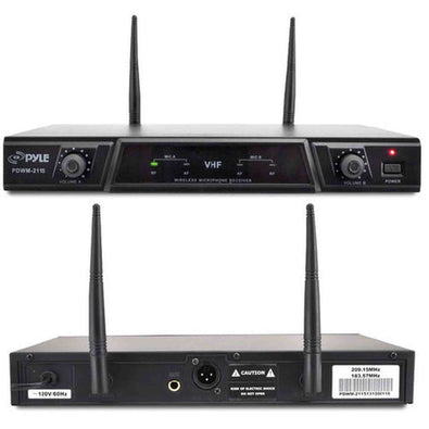 Dual Channel Wireless Microphone System - Portable VHF Audio Mic Set with Clip Lavalier lapel, Handheld, Headset, Transmitter, ¼’’ cable, power adapter - For Karaoke, PA DJ - Pyle Pro PDWM2115