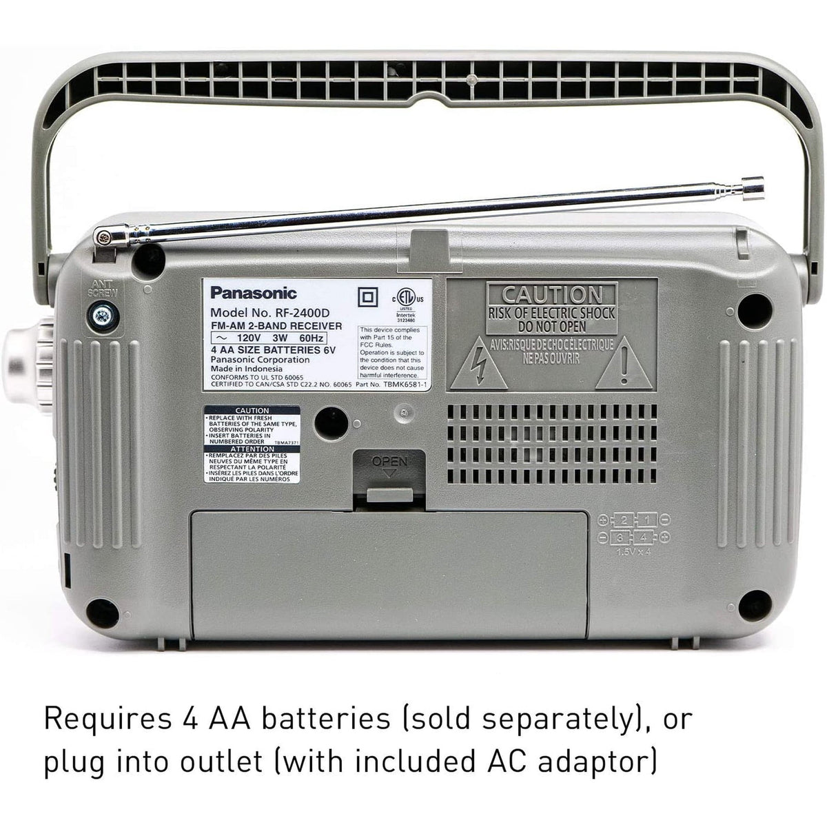 Panasonic Portable AM / FM Radio, Battery Operated Analog Radio, AC Powered, Silver RF-2400D
