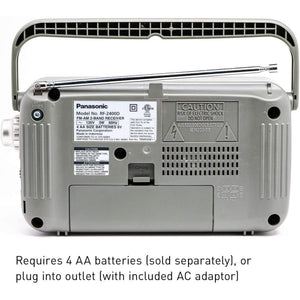 Panasonic Portable AM / FM Radio, Battery Operated Analog Radio, AC Powered, Silver RF-2400D
