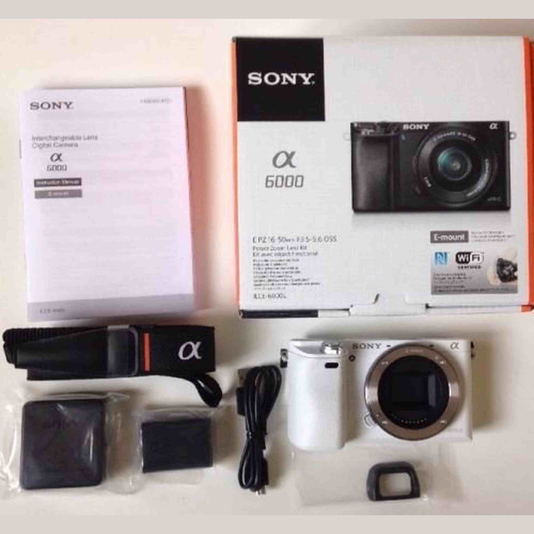 Sony Alpha a6000 Mirrorless Digital Camera Body Only White Kit Box