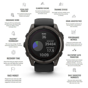 fenix 8 – 47 mm, AMOLED, Sapphire, Carbon Gray DLC Titanium with Black/Pebble Gray Silicone