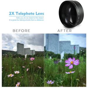 52mm Accessories Kit with Wide Angle and Telephoto Lens, Tulip Hood Bundle