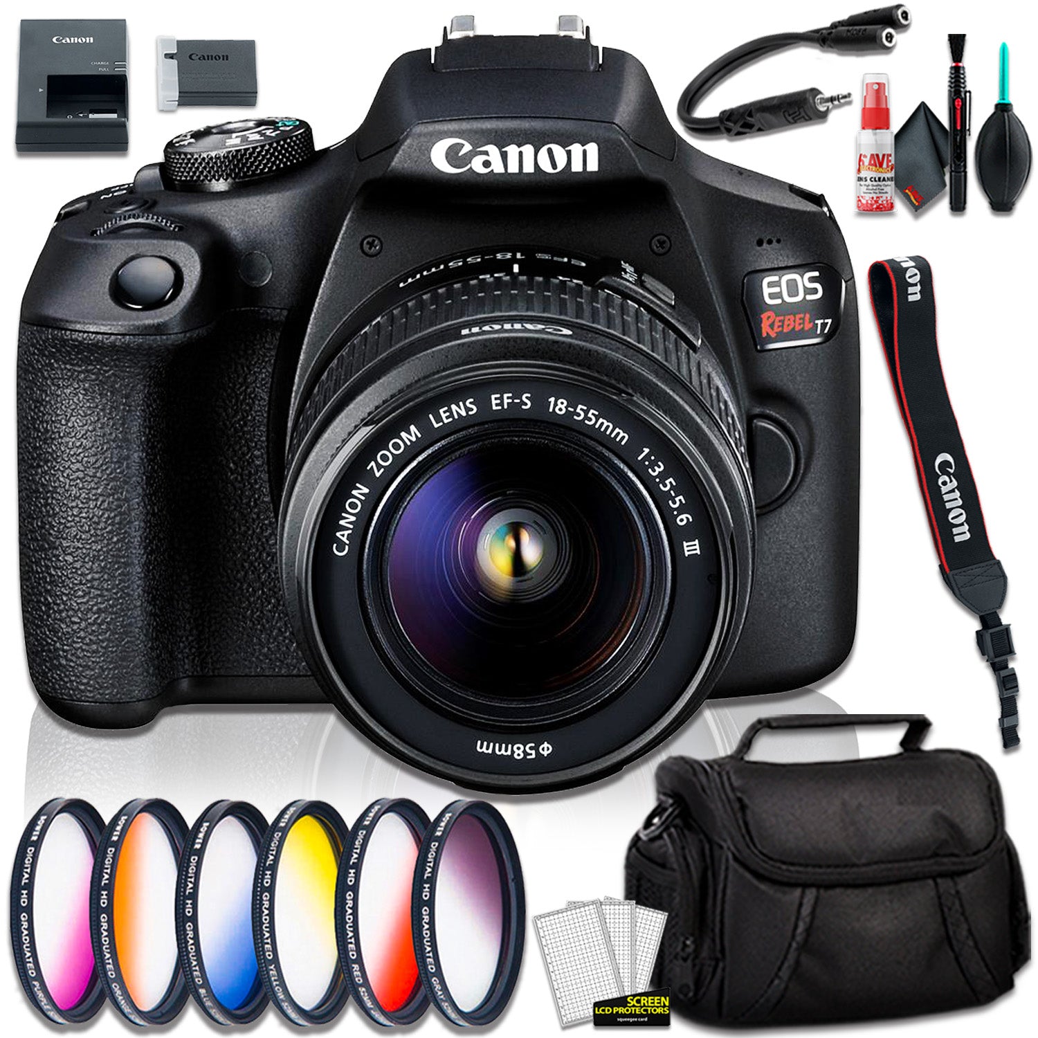 Canon EOS Rebel T7 DSLR Camera with 18-55mm DC III Lens, Camera, and Graduated Color Filter Kit