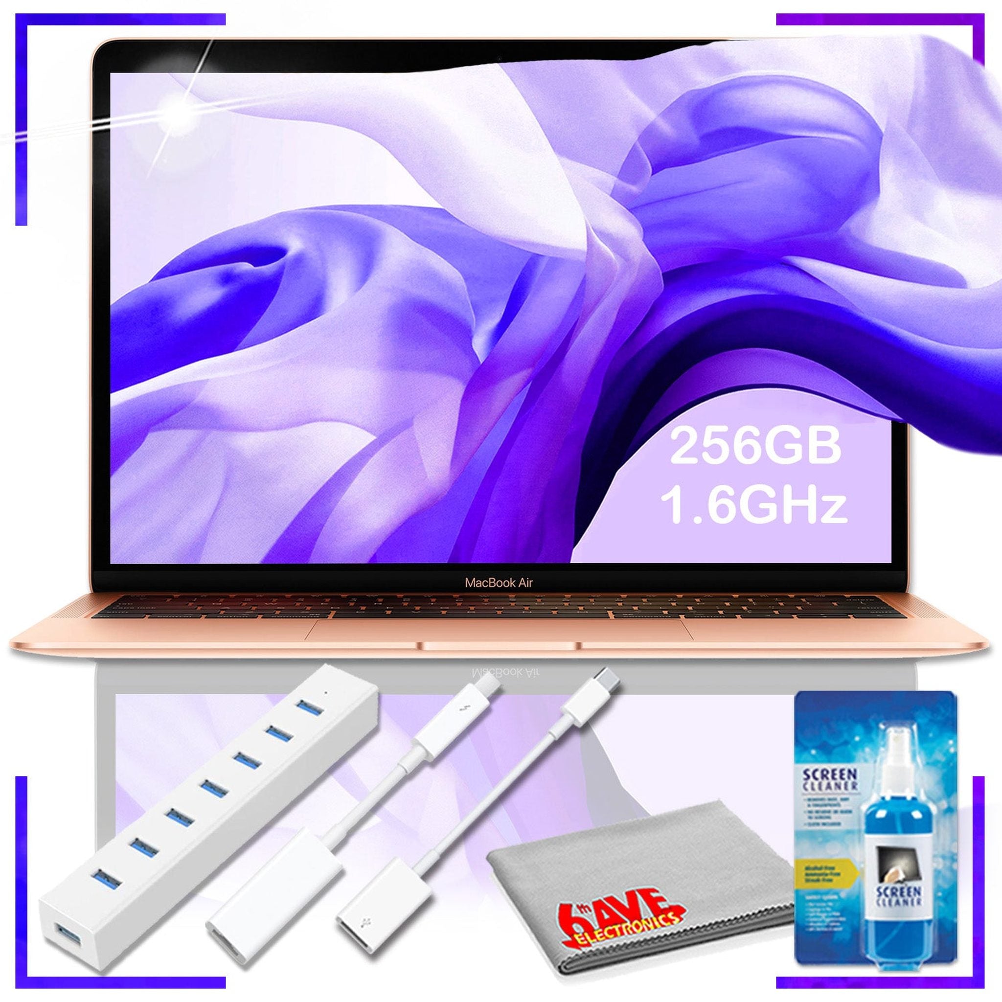 MacBook Air 13": 1.6GHz dual-core Intel Core i5, 256GB Gold w/ Adapter Cord bundle & 7 port USB Hub Essentials Bundle