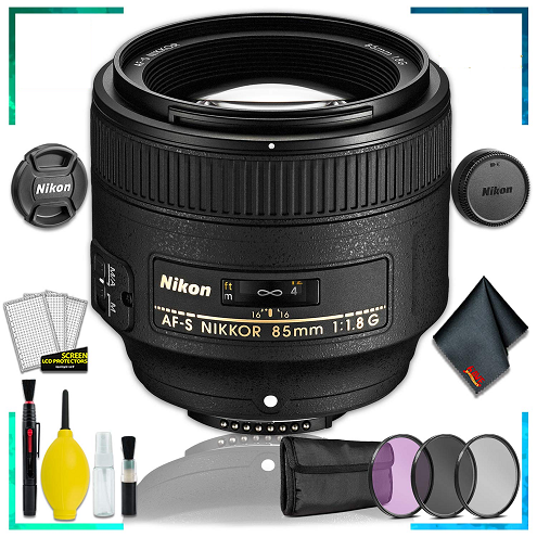 Nikon 85MM f.1.8G AF-S Lens (Intl Model) + 3pcs UV Lens Filter Kit + Cleaning Kit