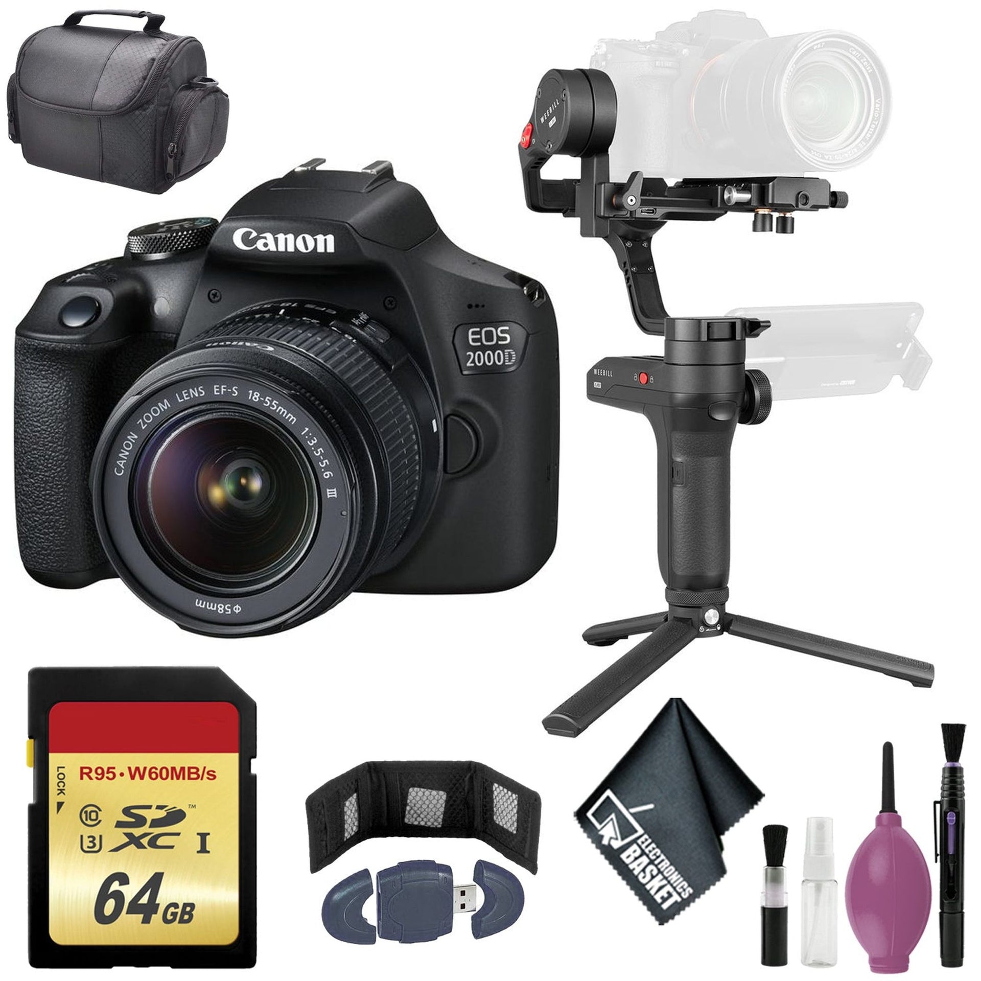 Zhiyun-Tech WEEBILL LAB Handheld Stabilizer - Canon EOS 2000D DSLR Camera and EF-S 18-55 mm f/3.5-5.6 IS II Lens - 64GB International Model