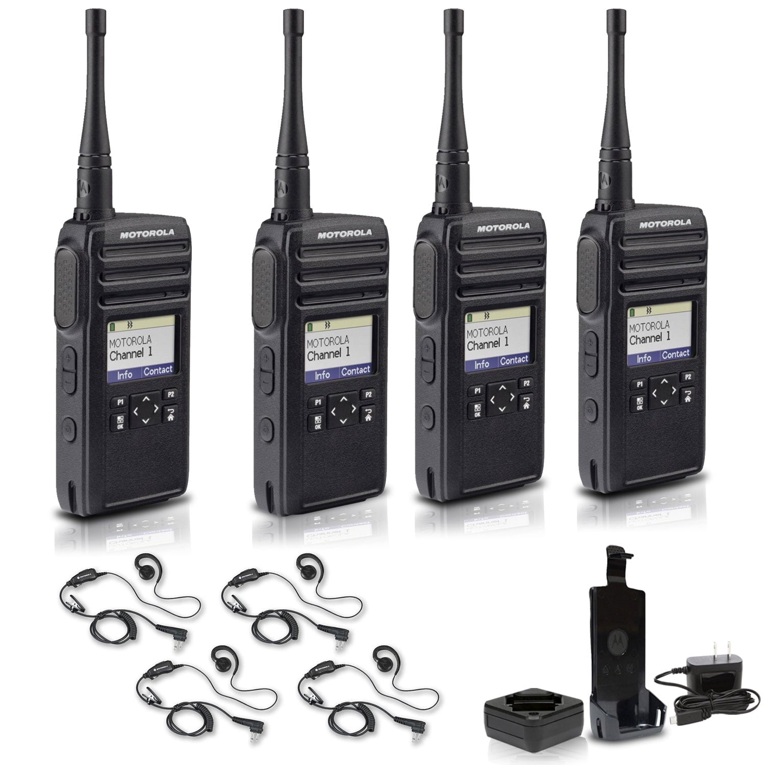 Motorola DTR700 900 MHz Digital 2-Way Radio 50 Channels + 4 x Motorola HKLN4604 Earpiece 4-Pack