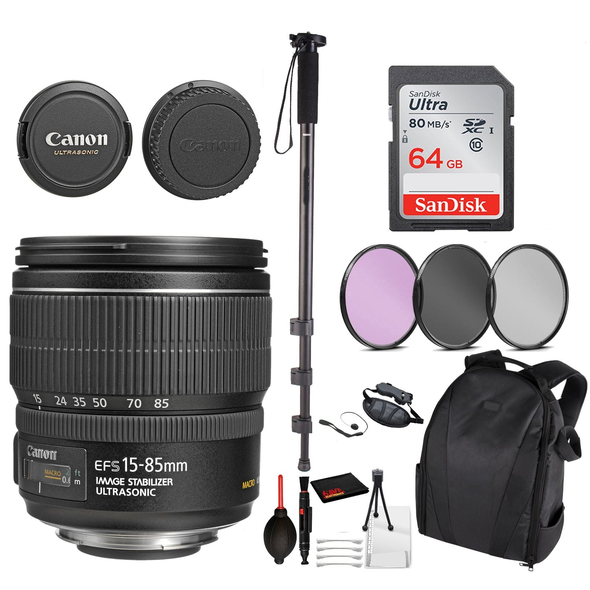 Canon EF-S 15-85mm f/3.5-5.6 IS USM Lens 3560B002 Essential Bundle for Canon EOS - International Model No Warranty