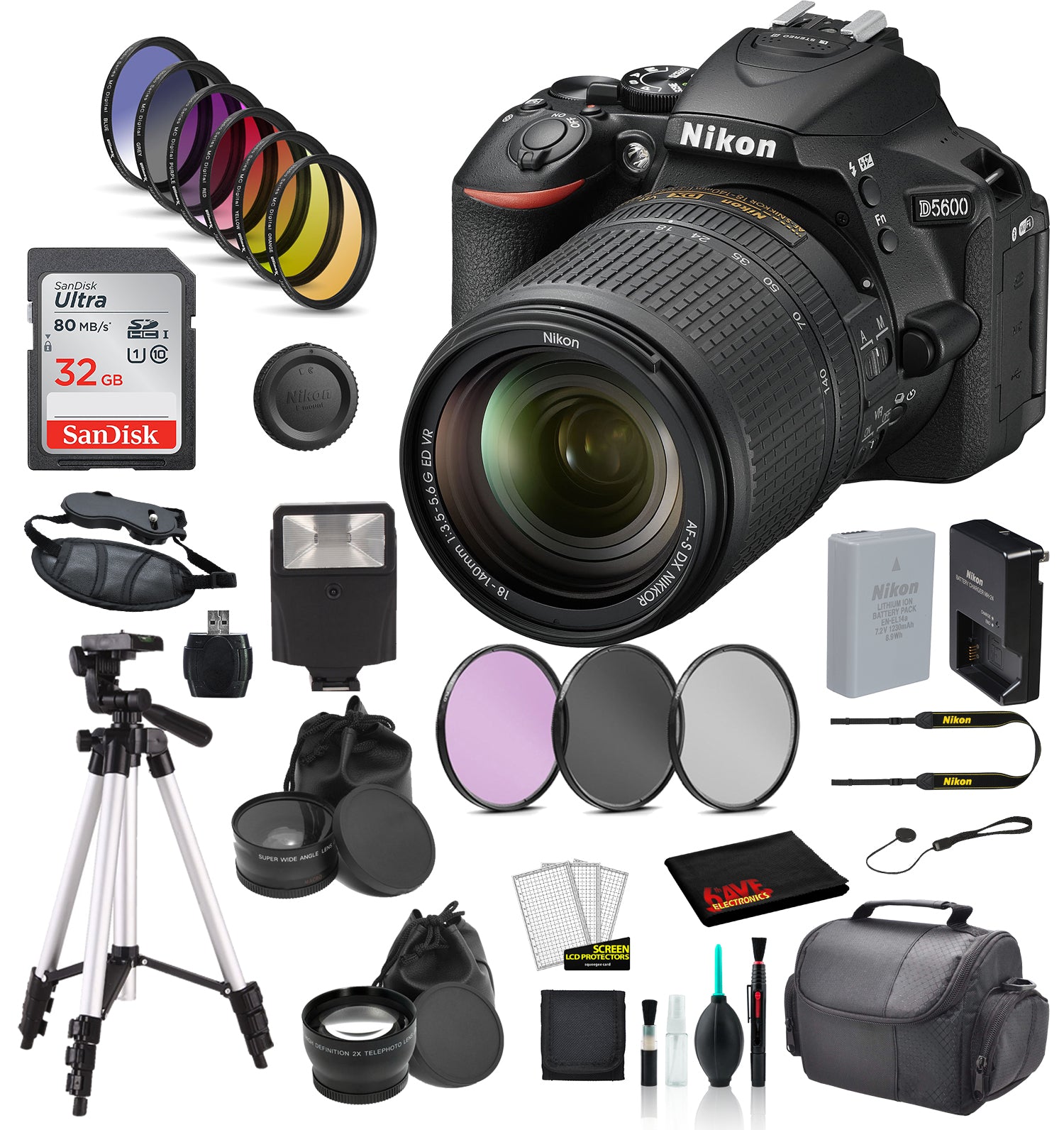 Nikon D5600 DSLR Camera w/ 18-140mm Lens Bundle �  9PC Filter