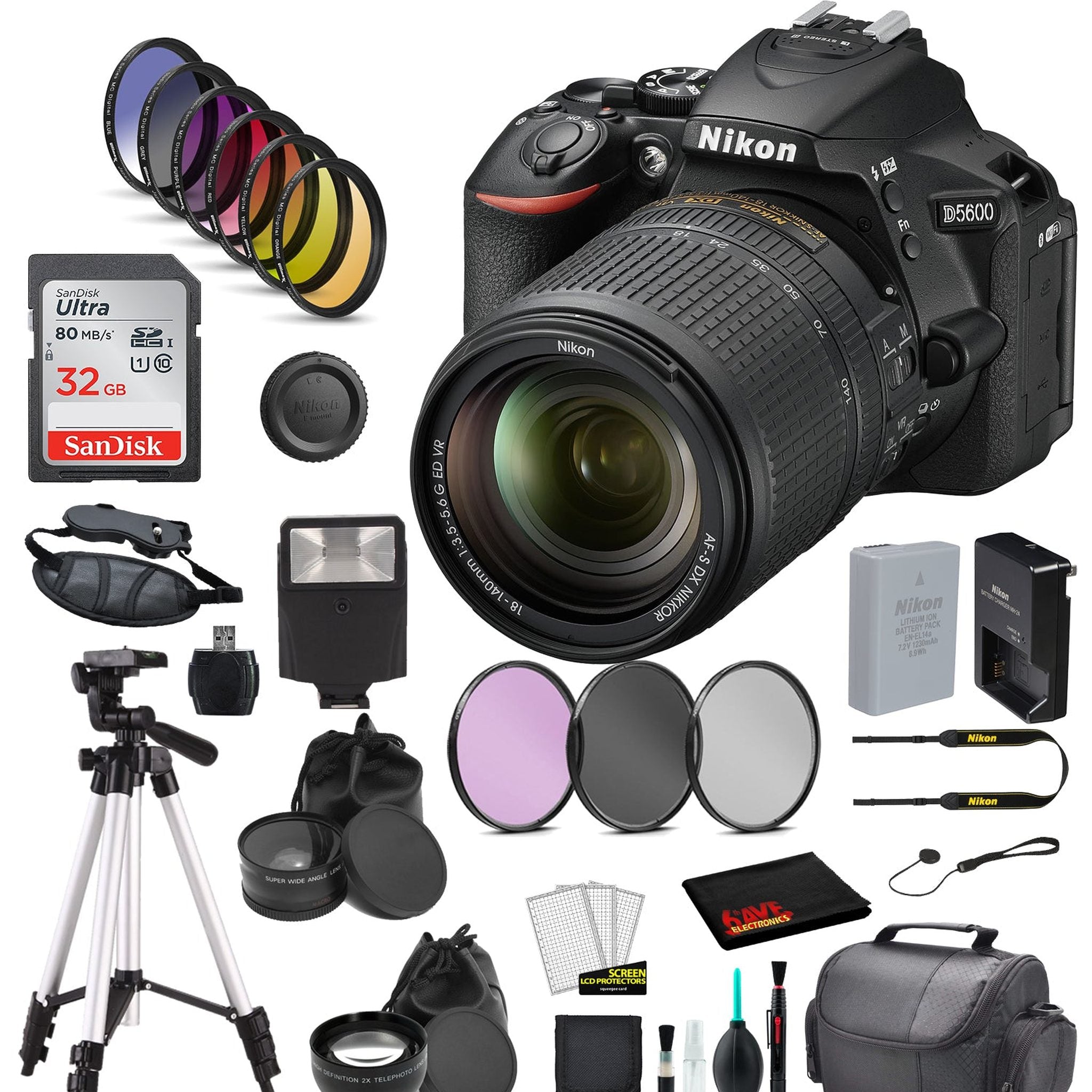 Nikon D5600 DSLR Camera w/ 18-140mm Lens Bundle � 9PC Filter