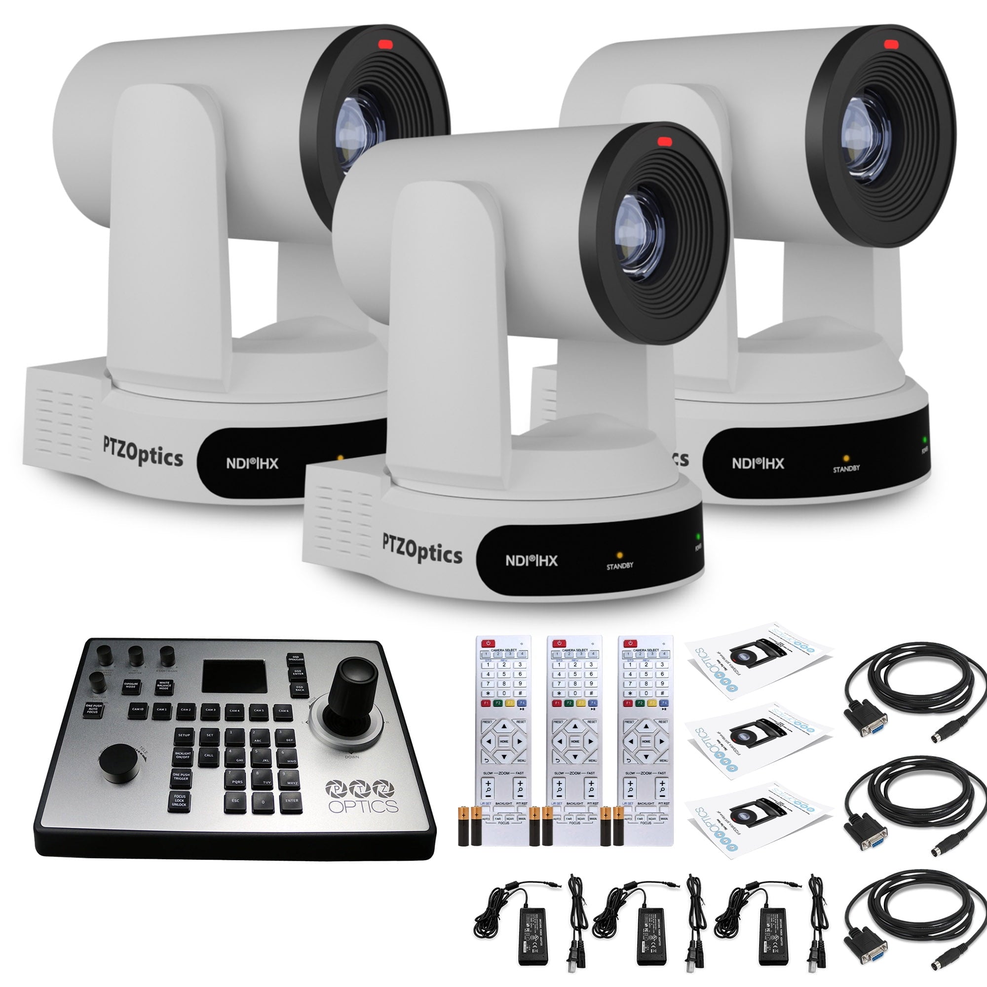 3 x PTZOptics Move 4K PTZ Camera with 30x Zoom White PT30X-4K-WH-G3 + PT-JOY-G4 Controller