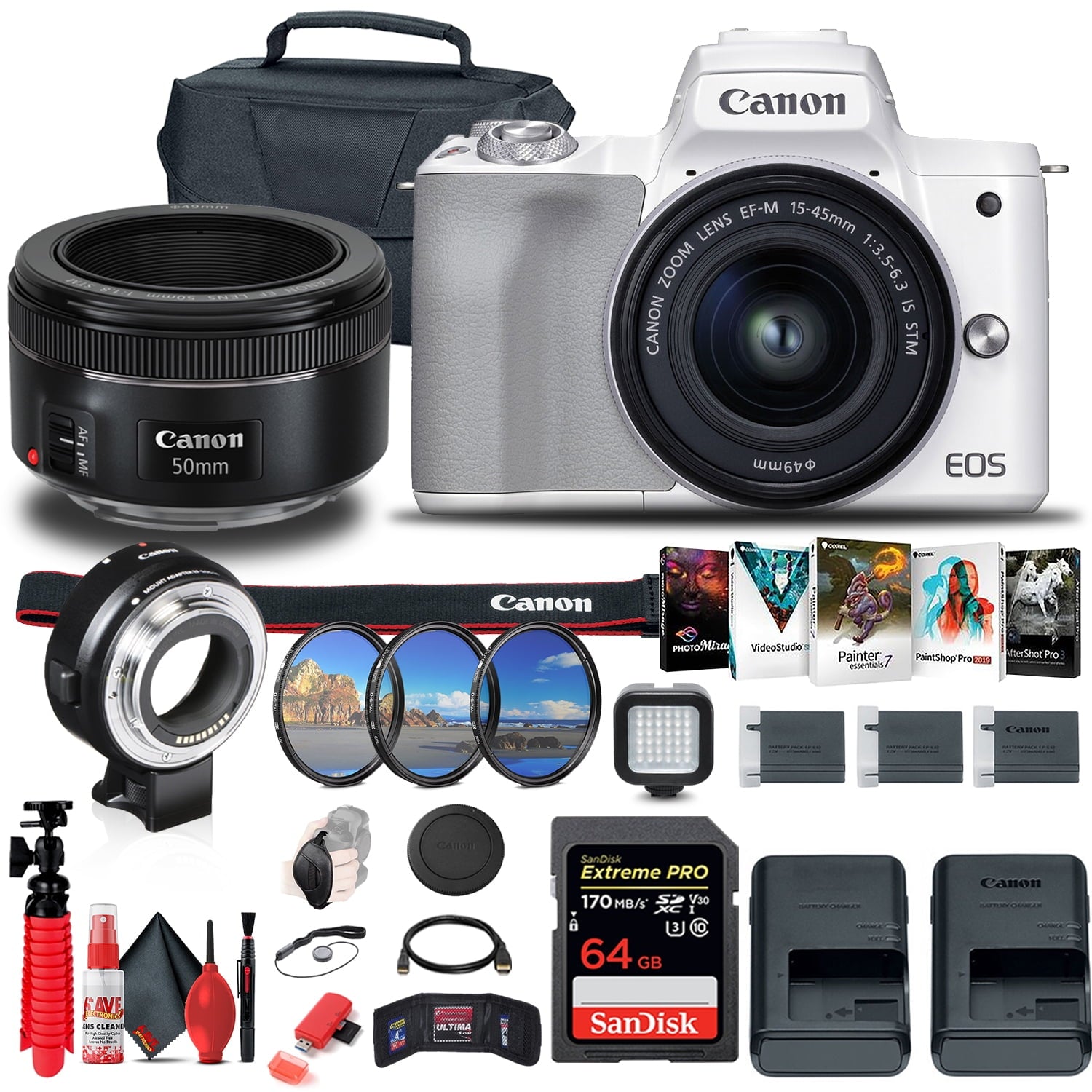 Canon EOS M50 Mirrorless Digital Camera with 15-45mm and 55-200mm Lenses Bundle