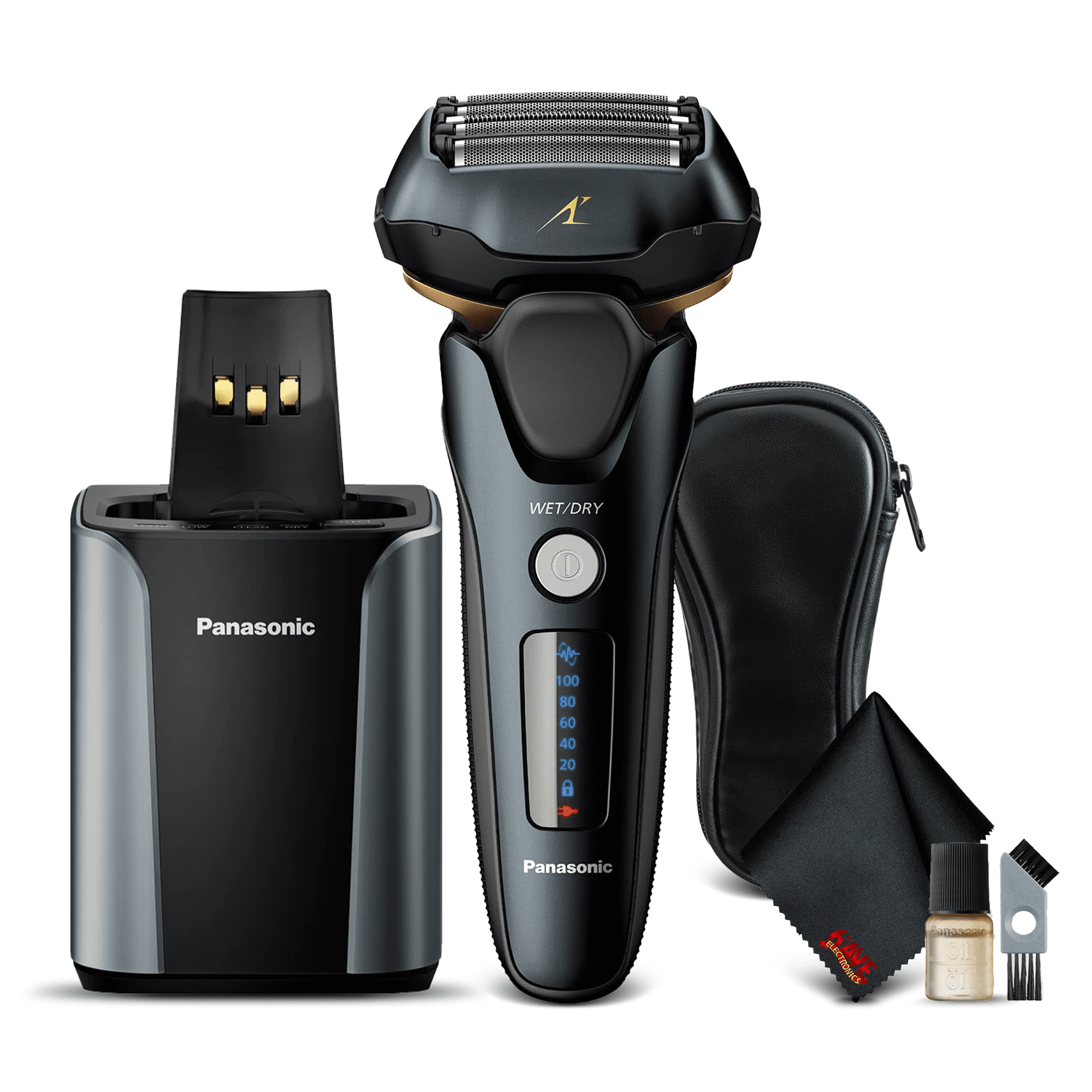 Panasonic ESLV97K Arc5 Wet/Dry 5 blade Electric Shaver Matte Black Bundle with Cleaning Cloth