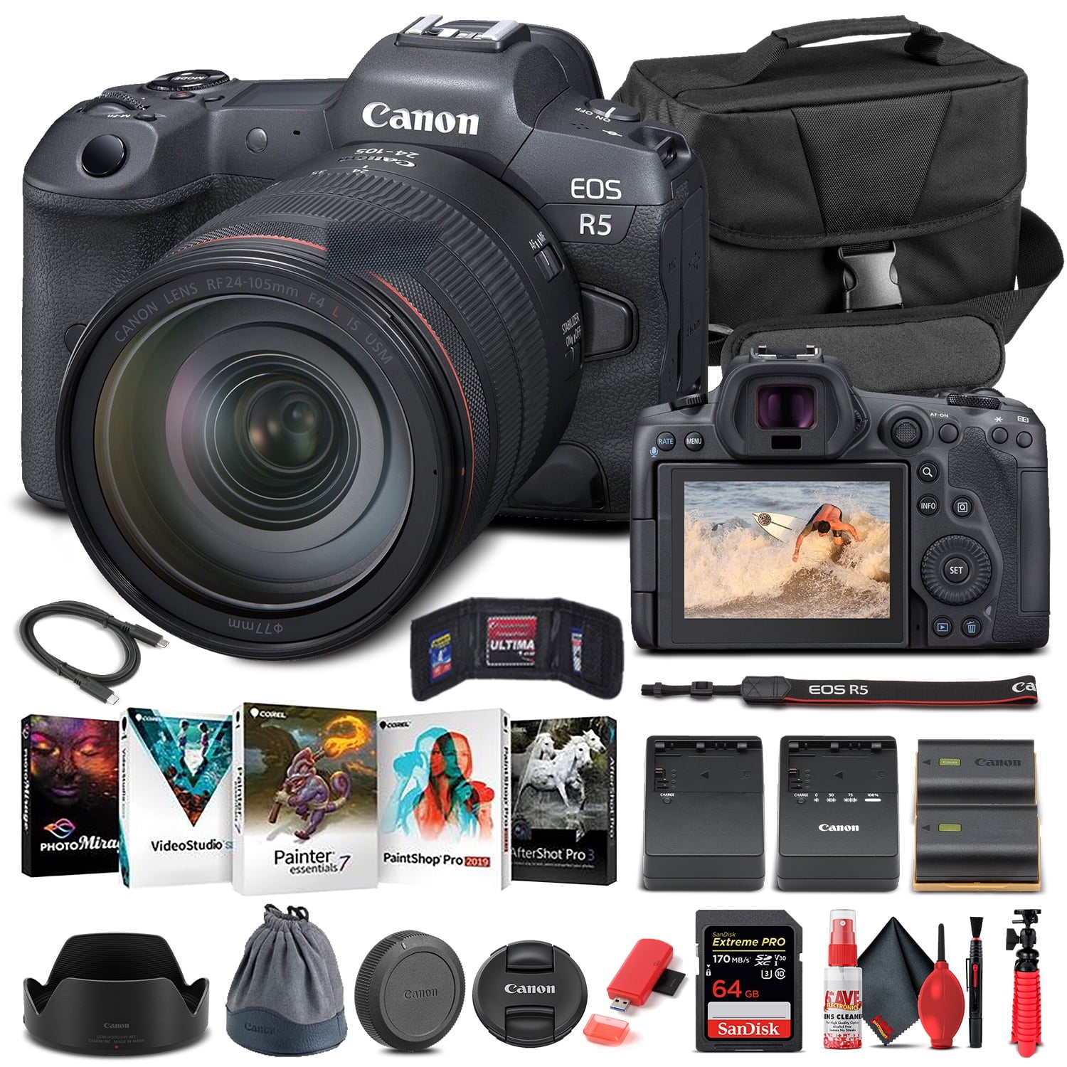 Canon EOS R5 Mirrorless Camera W/ 24-105mm f/4L Lens 4147C013 - Basic Bundle