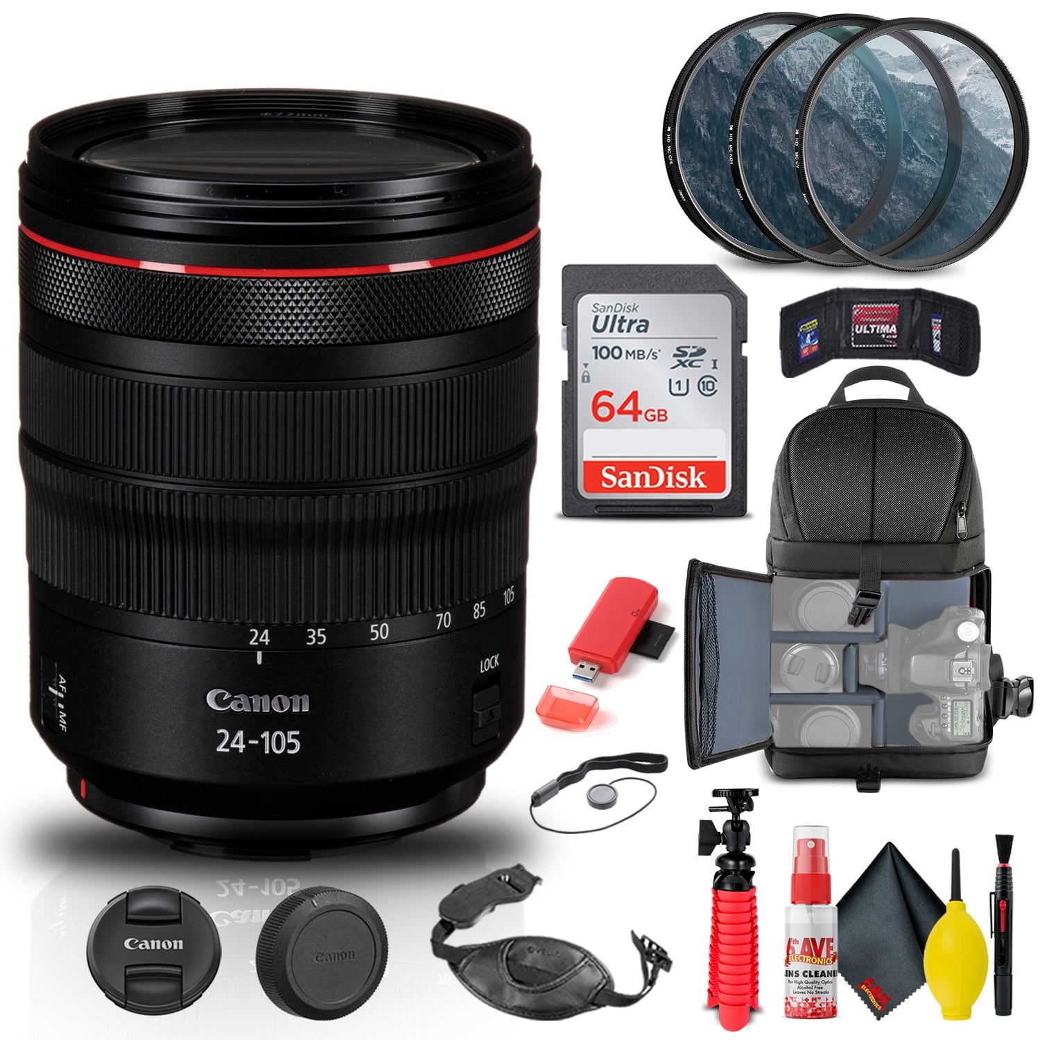 Canon EF 24mm f/1.4L II USM Lens (2750B002) + Filter + BackPack + 64GB + More