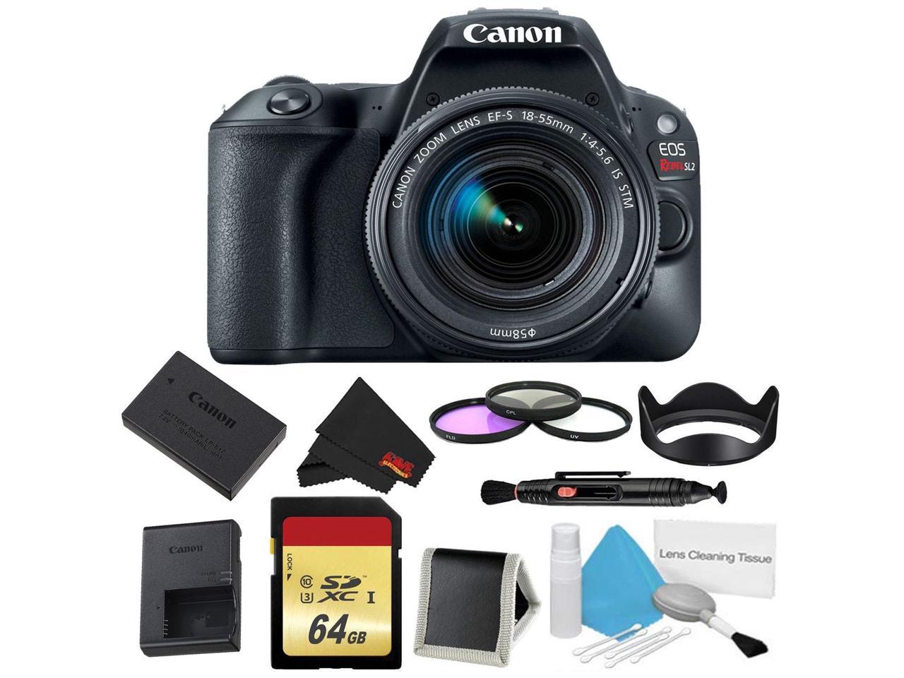 Canon EOS Rebel SL2 DSLR Camera with 18-55mm Lens (Black) 3 Piece Filter w/Memory Kit