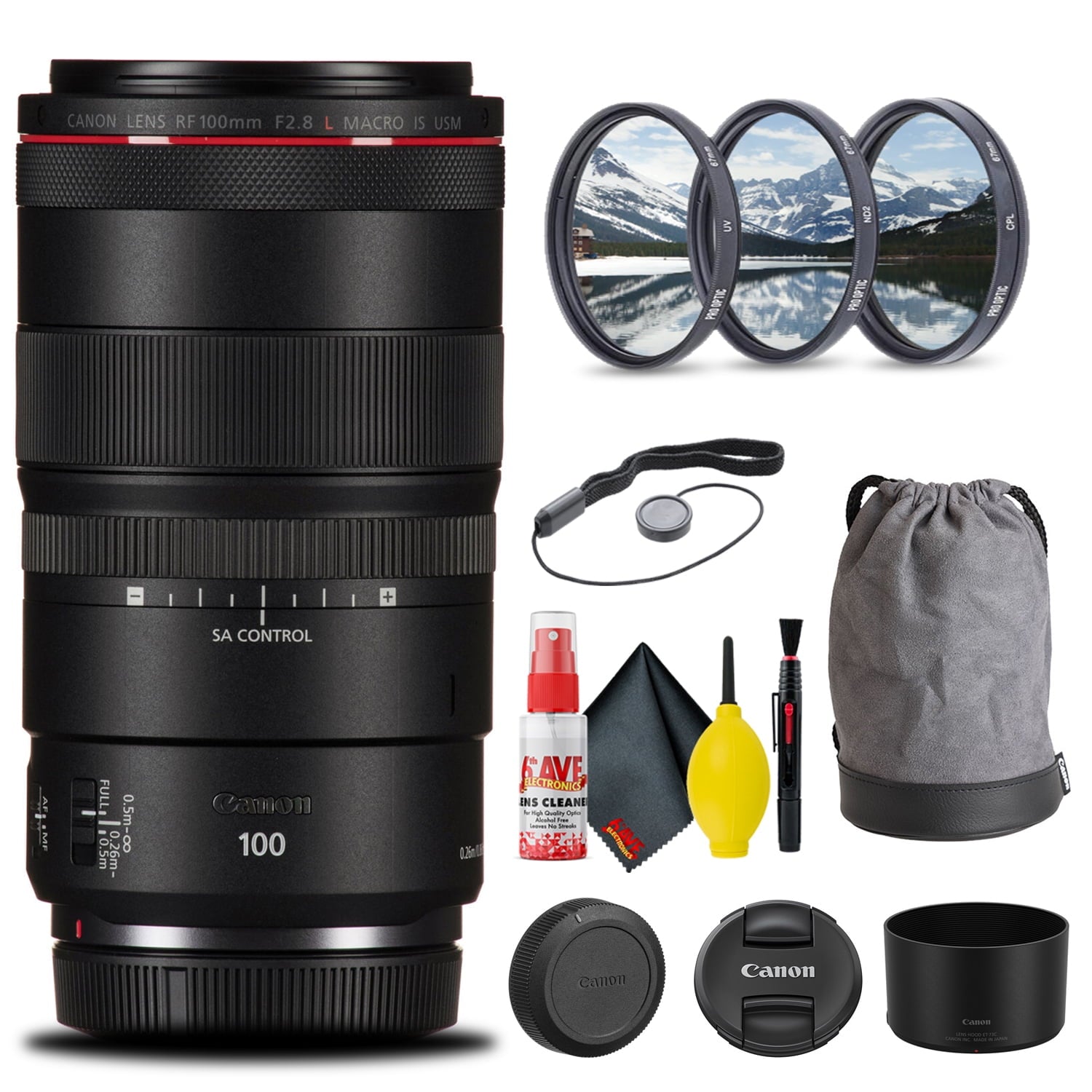 Canon RF 100mm f/2.8L Macro IS USM Lens (4514C002) + Filter Kit Base Bundle