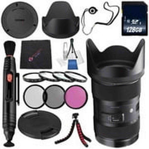 Sigma 18-35mm f/1.8 DC HSM Art Lens for Nikon F #210306 + 72mm 3 Piece Filter Kit + 128GB SDXC Memory Card + Lens Pen Cleaner + Cloth Bundle