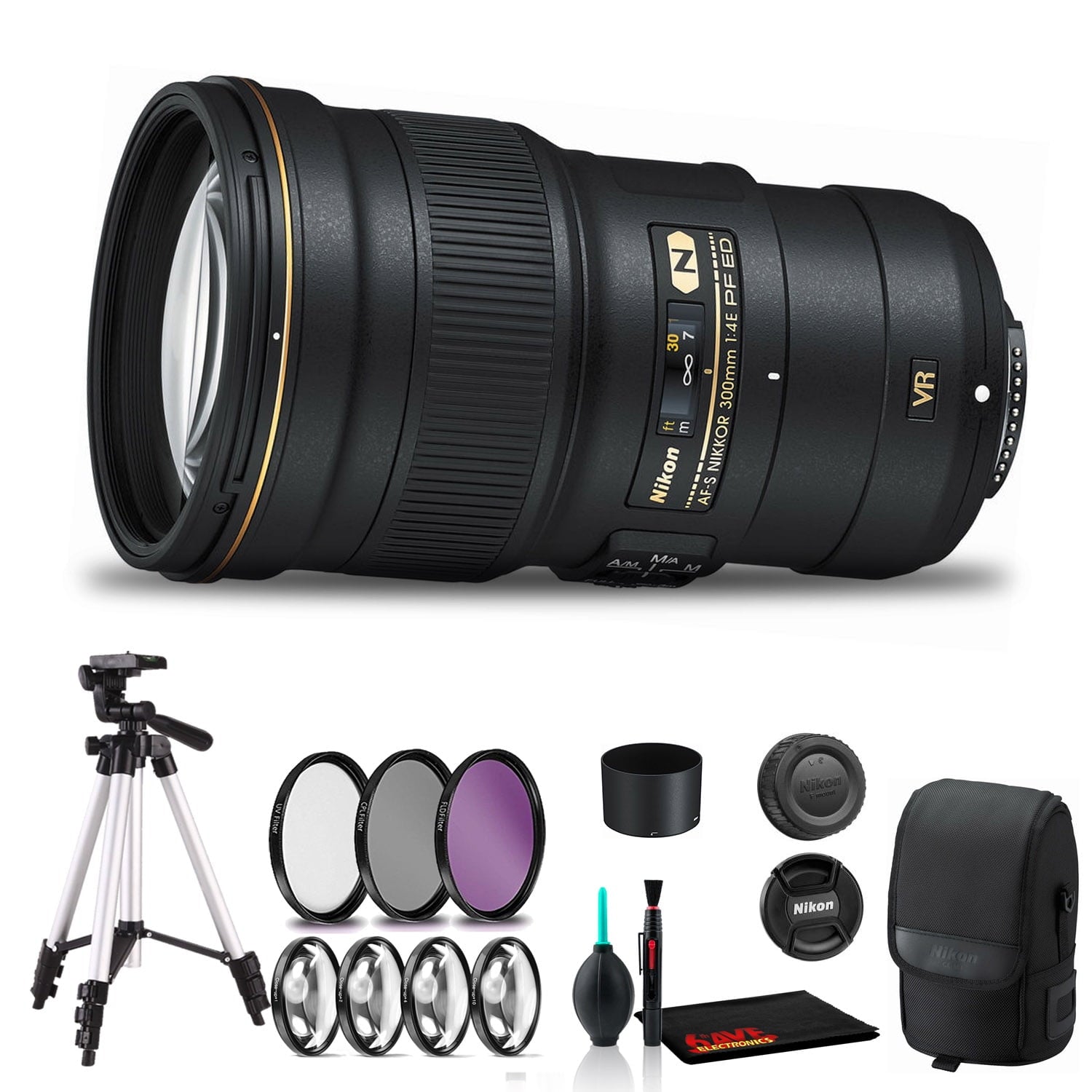 Nikon AF-S NIKKOR 300mm f/4E PF ED VR Lens Includes Filter Kits and Tripod Intl Model Bundle
