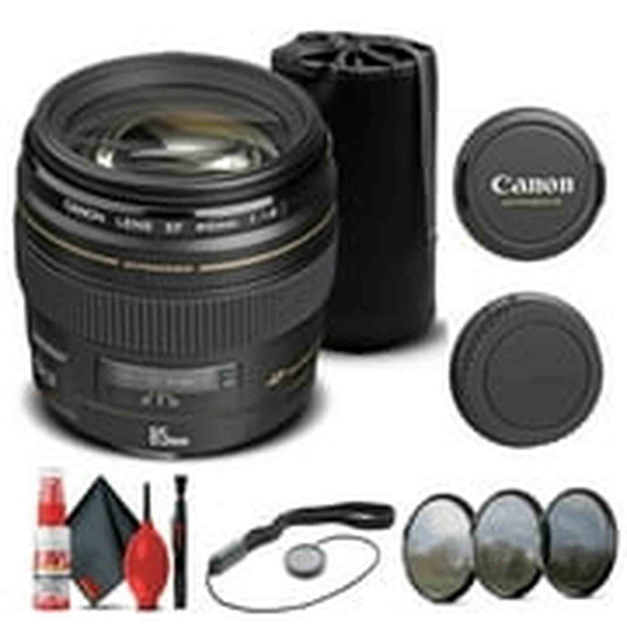 Canon EF 85mm f/1.8 USM Lens 2519A003 + Filter Kit + Lens Pouch Base Bundle Canon