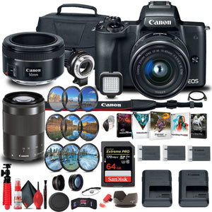 Canon EOS M50 Mirrorless Digital Camera with 15-45mm and 55-200mm Lenses On the Go Bundle