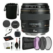 Canon EF 85mm f/1.8 USM Lens 2519A003 Lens with Bundle includes 3pc Filter Kit UV, CPL, FLD + Lens Pouch + More