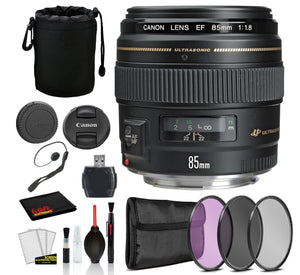 Canon EF 85mm f/1.8 USM Lens 2519A003 Lens with Bundle includes 3pc Filter Kit UV, CPL, FLD + Lens Pouch + More