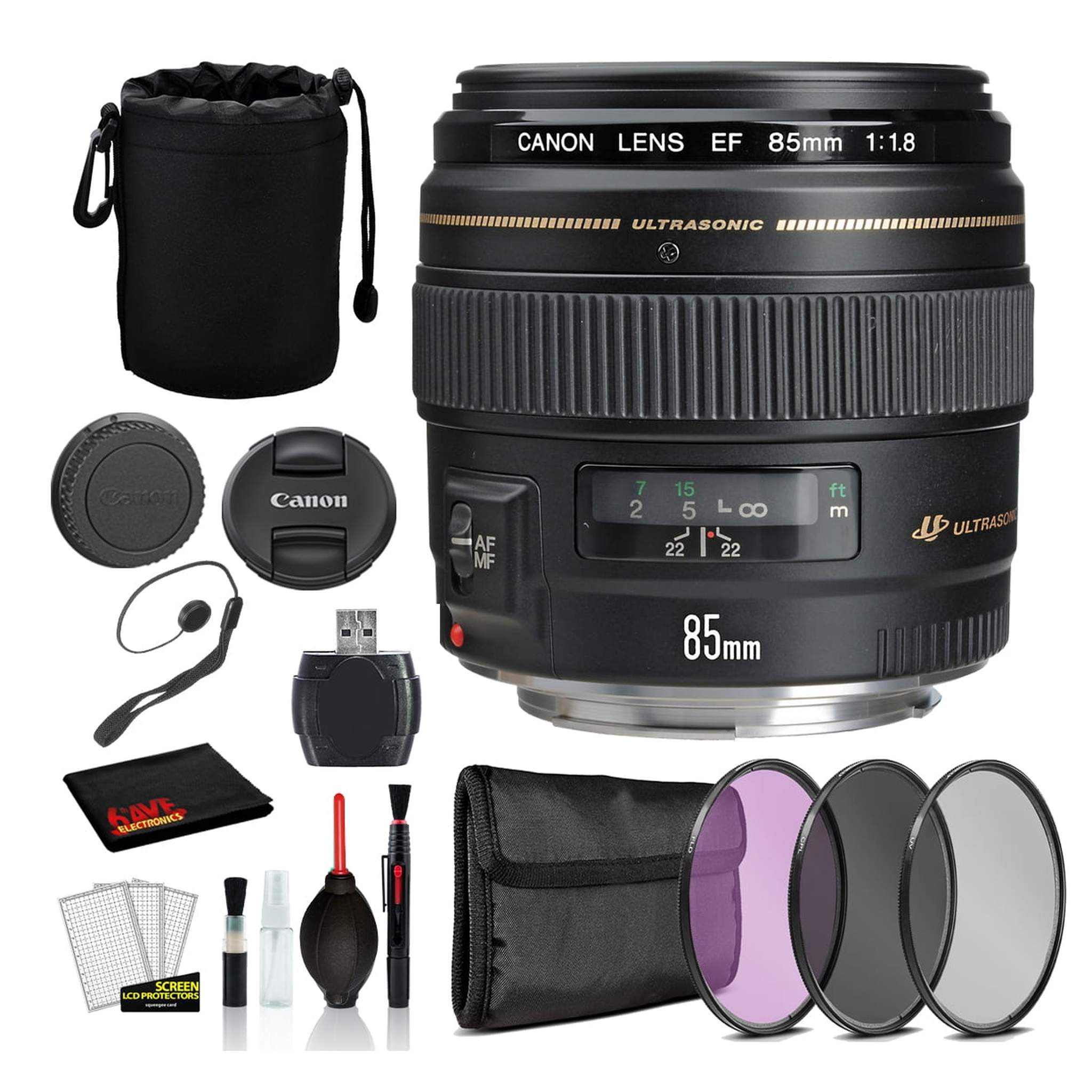 Canon EF 85mm f/1.8 USM Lens 2519A003 Lens with Bundle includes 3pc Filter Kit UV, CPL, FLD + Lens Pouch + More Canon