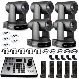 5 x PTZOptics Move 4K PTZ Camera with 30x Zoom Gray PT30X-4K-GY-G3 + PT-JOY-G4 Controller + 5 x Wall Mount PTZOptics