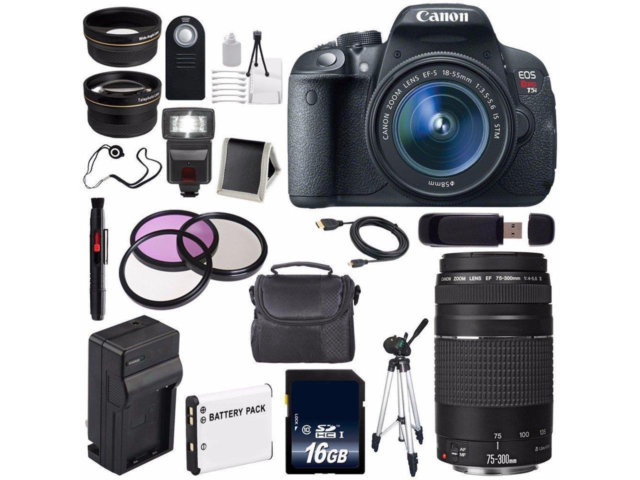 Canon EOS Rebel T5i 18 MP CMOS Digital SLR Camera w/EF-S 18-55mm f/3.5-5.6 Lens (International Model) + Canon EF 75-300m