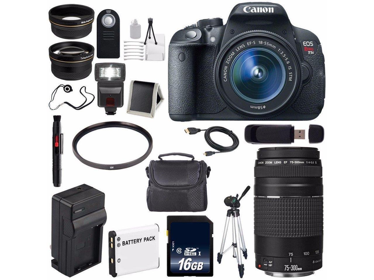 Canon EOS Rebel T5i 18 MP CMOS Digital SLR Camera w/EF-S 18-55mm f/3.5-5.6 Lens (International Model) + Canon EF 75-300m