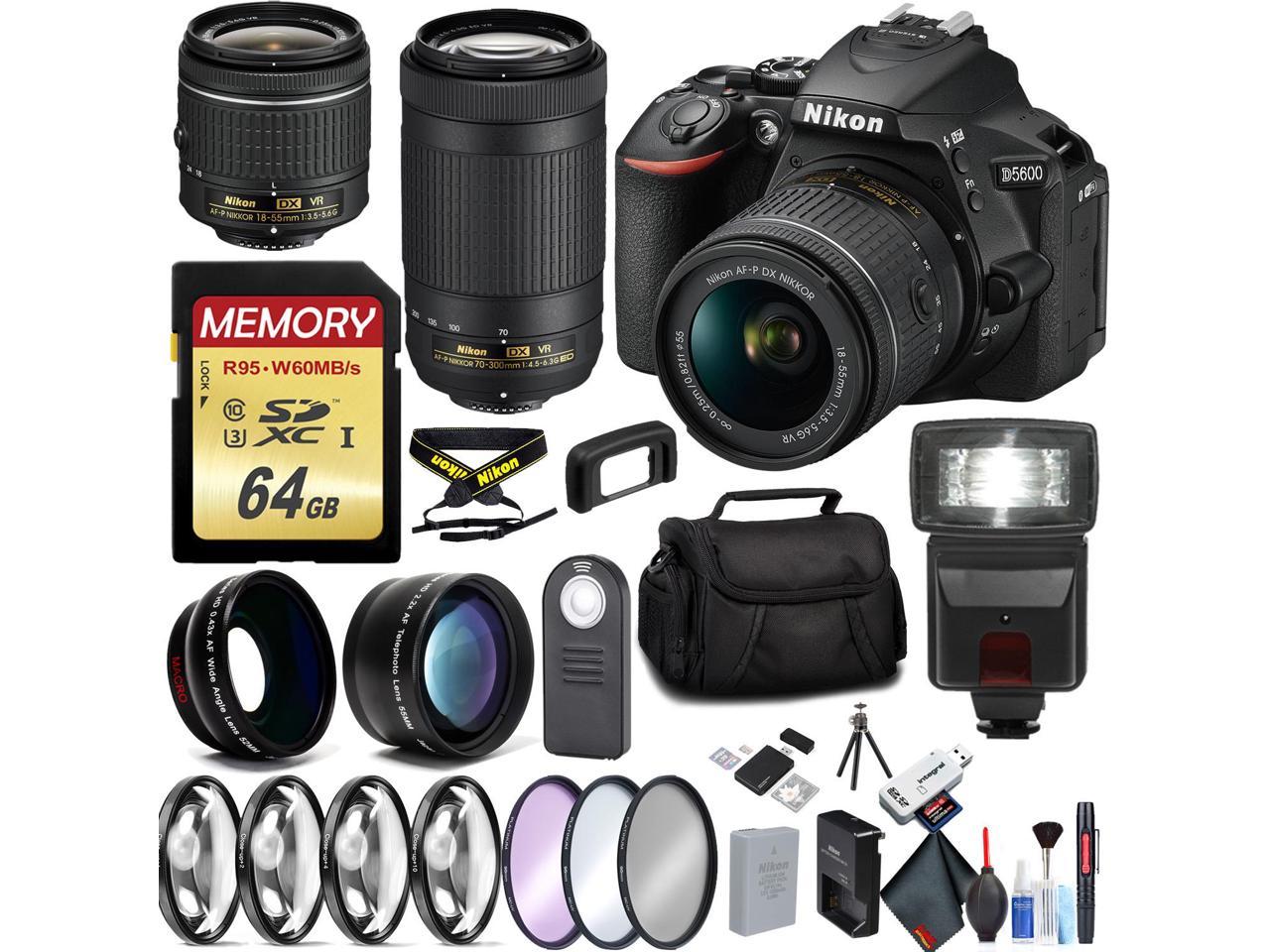 Nikon D5600 DSLR Camera w/18-55mm & 70-300mm Lenses Bundle 87