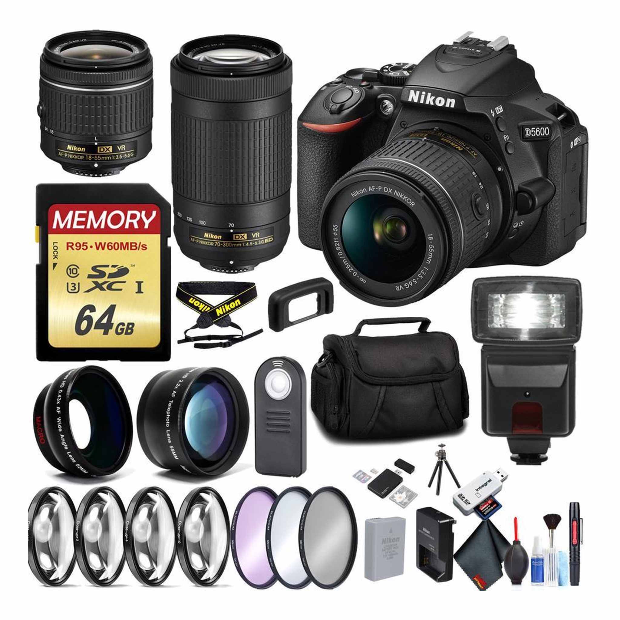 Nikon D5600 DSLR Camera w/18-55mm & 70-300mm Lenses Bundle 87 Nikon