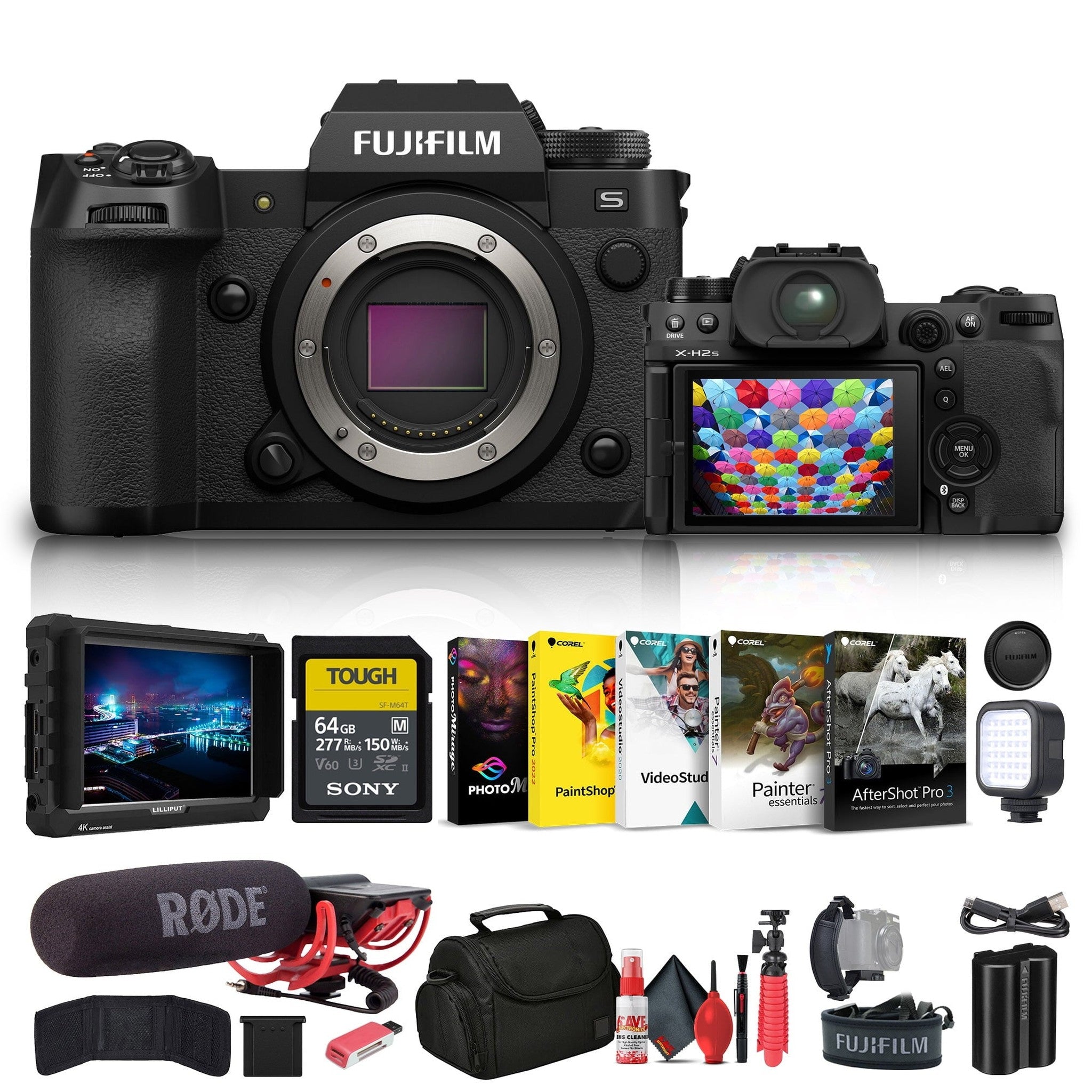 Fujifilm - X-H2S Mirrorless Camera 16756924 + 4K Monitor + Rode Mic + More