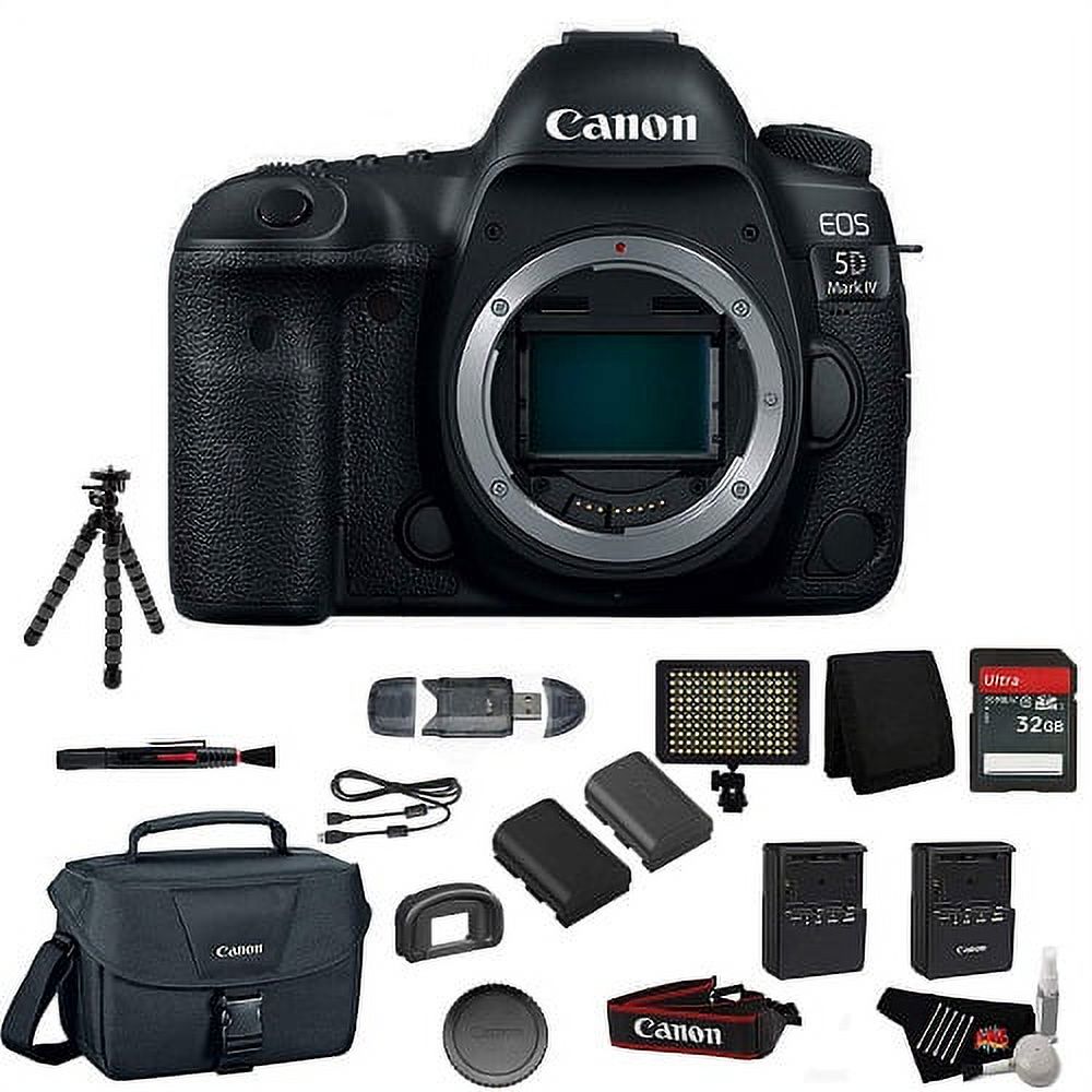 Canon EOS 5D Mark IV Full Frame Digital SLR Camera Body - Bundle with Tripod + LED Light + 32 GB Memory Card + More (Intl Model)