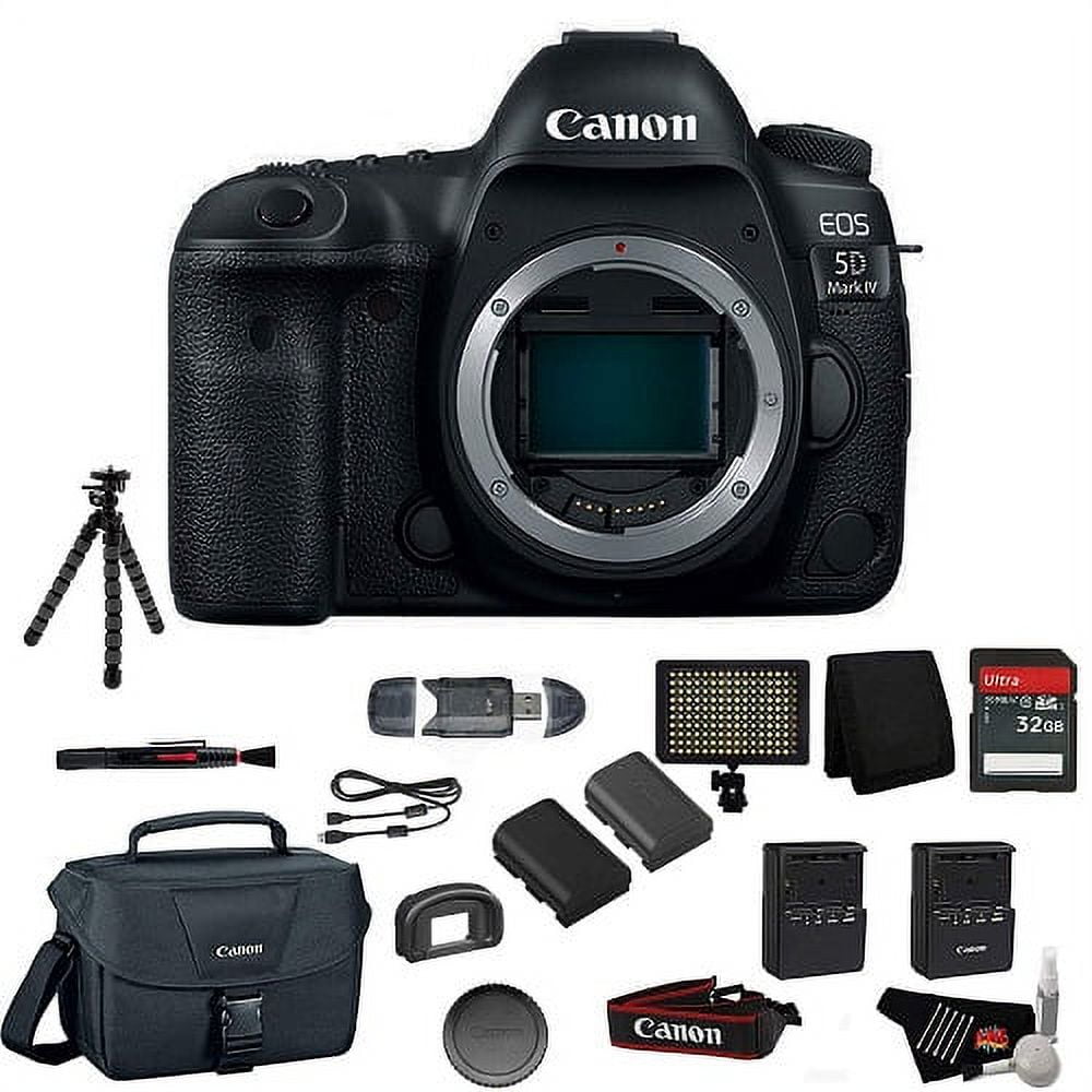 Canon EOS 5D Mark IV Full Frame Digital SLR Camera Body - Bundle with Tripod + LED Light + 32 GB Memory Card + More Intl Model