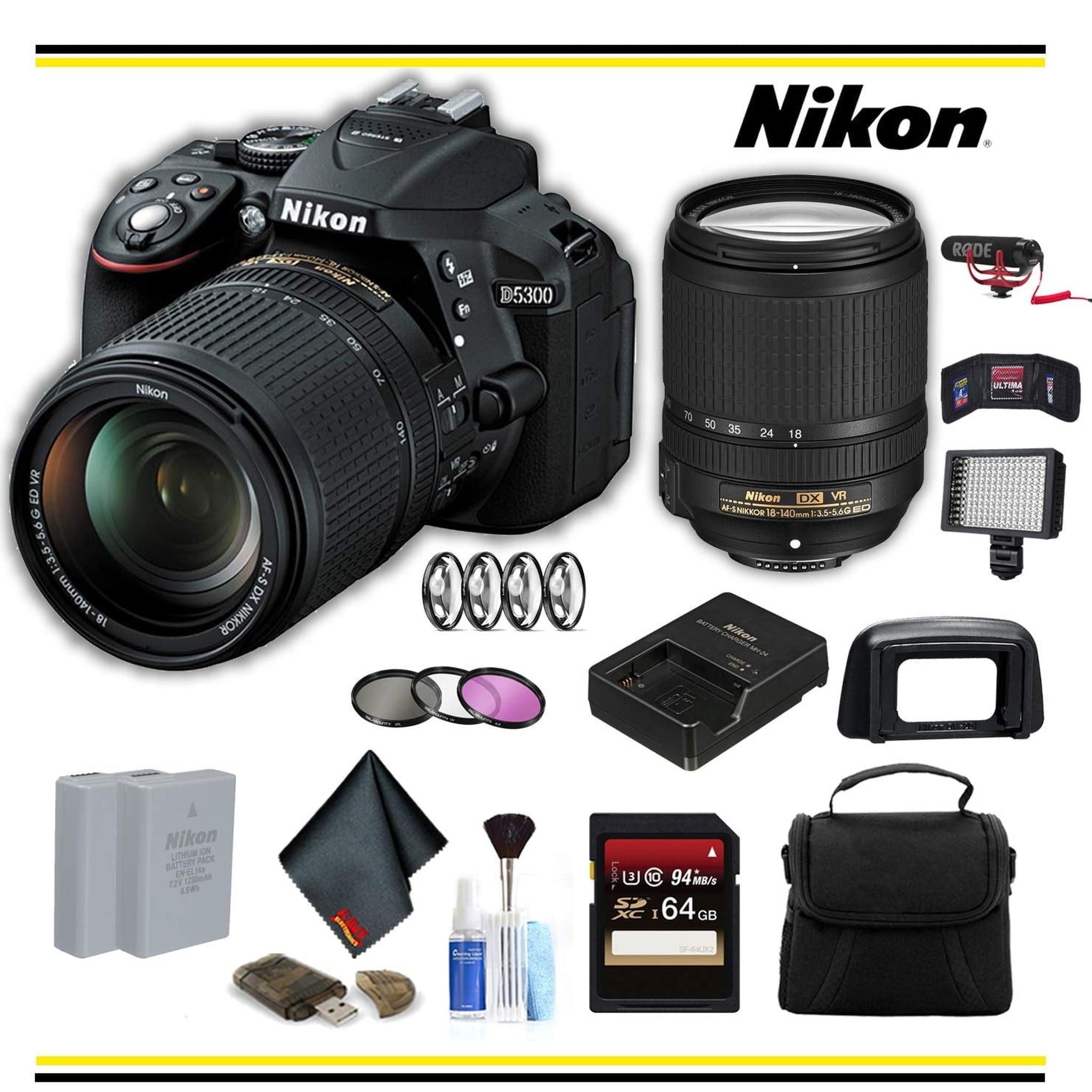 Nikon D5300 DSLR Camera with 18-140mm Lens 13303 Advanced Bundle W/Bag, Extra Battery, LED Light, Mic, Filters and Mor
