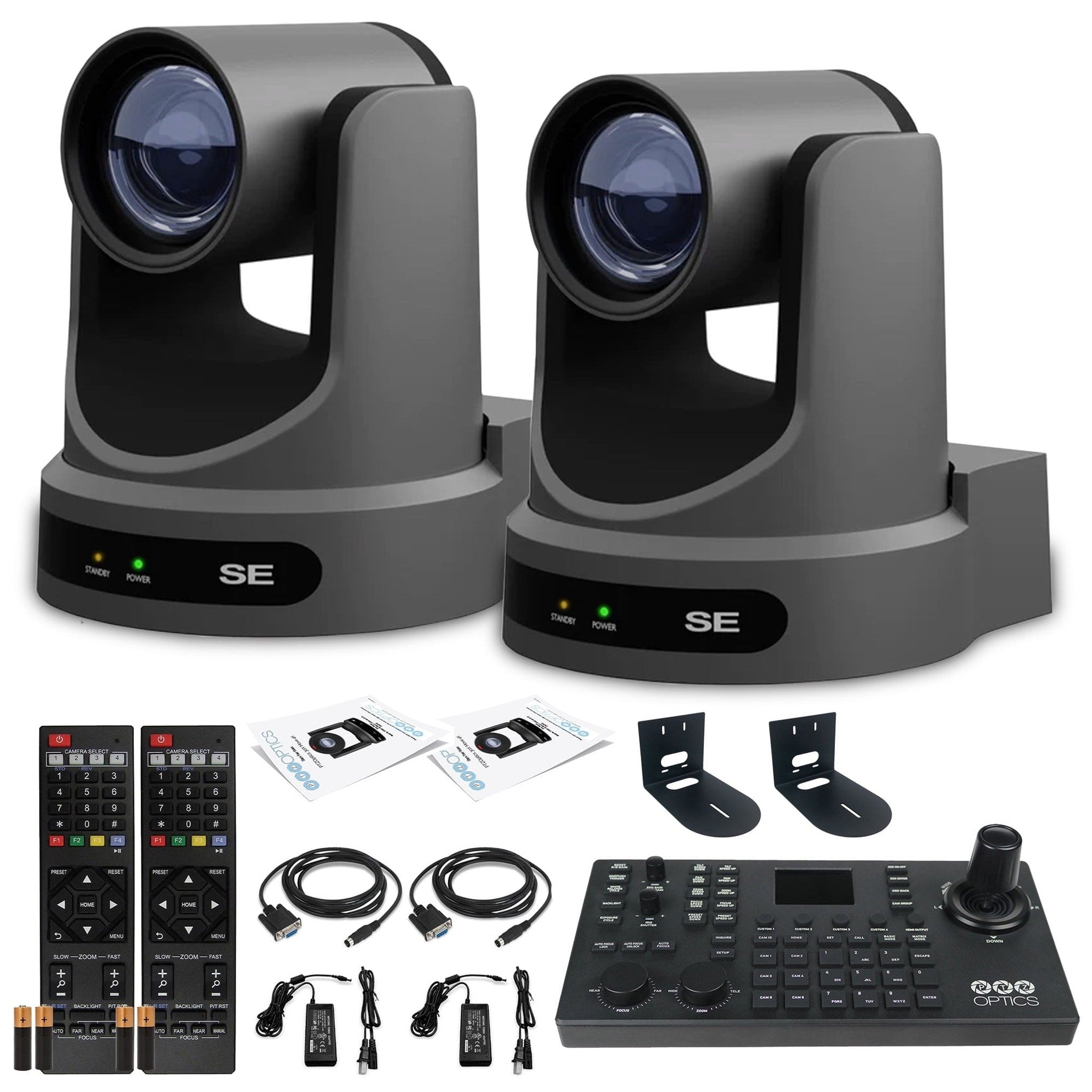 2 x PTZOptics Move SE PTZ Camera with 30x Optical Zoom PT30X-SE-GY-G3 + SuperJoy PTZ Controller + 2 x Wall Mount