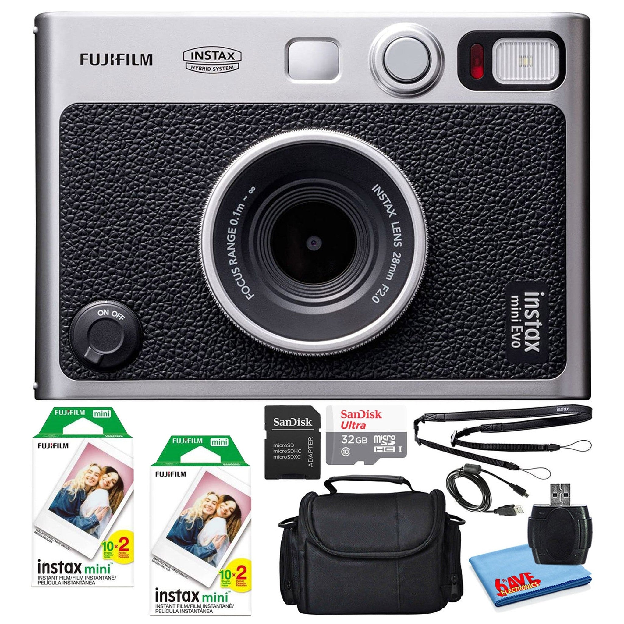Fujifilm Instax Mini EVO Instant Film Camera Black with 40 Films + 32GB Card - Reconditioned