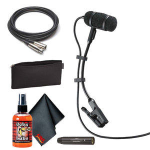 Audio-Technica PRO 35 Cardioid Condenser Clip-on Instrument Microphone with 10-Foot XLR Cable, Carrying Case, 6Ave Clean Audio-Technica