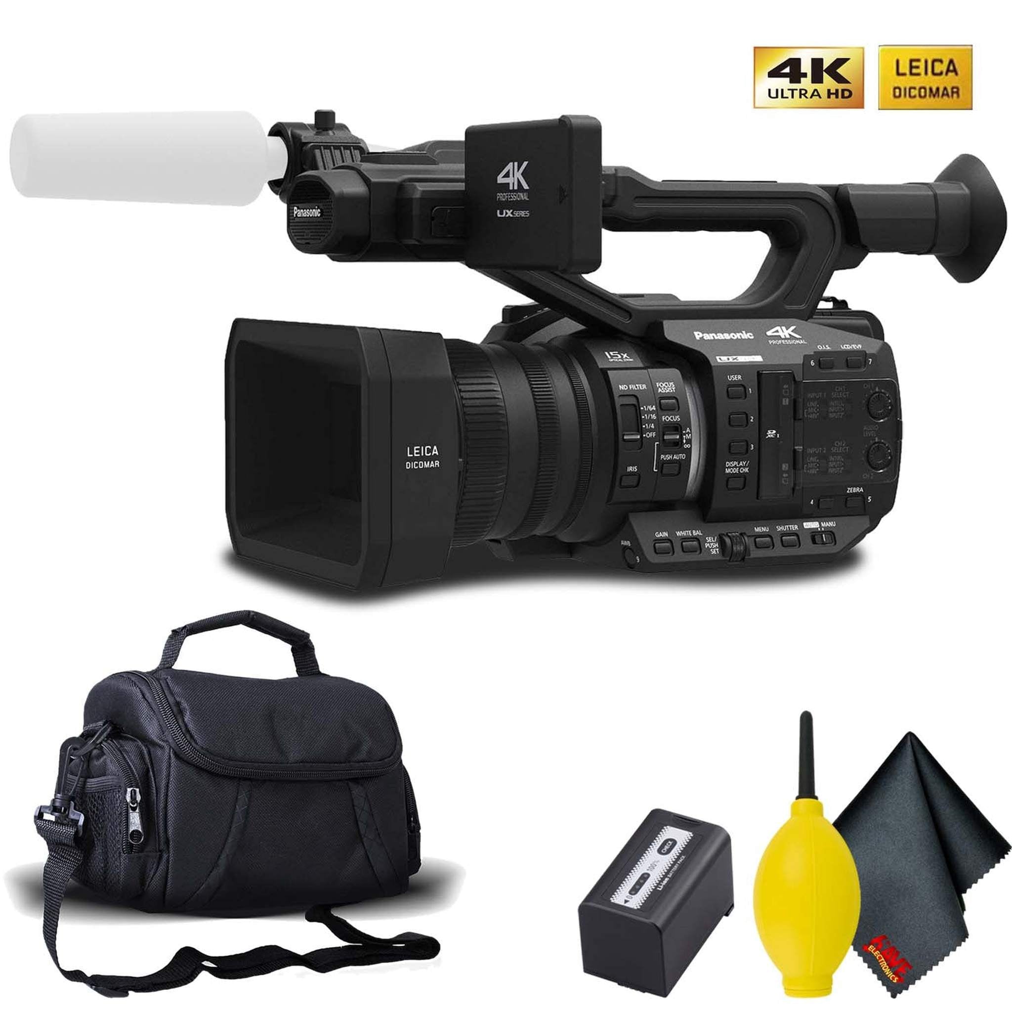 Panasonic AG-UX90 4K/HD Professional Camcorder with Padded Carrying Case and Cleaning Kit