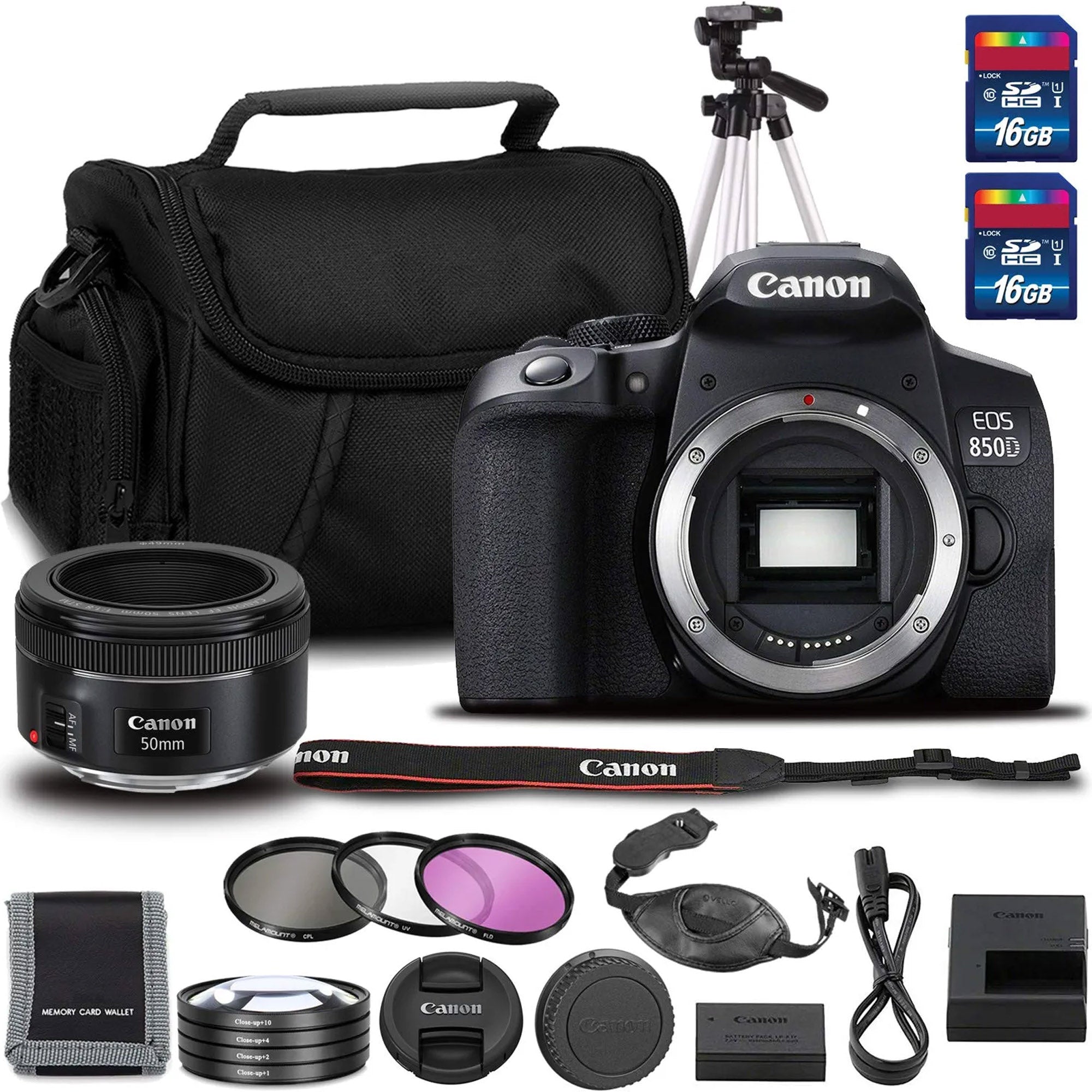 Canon EOS 850D DSLR Camera with 50mm F 1.8 STM Lens (Intl Model) + Filter Kits + Full Size Tripod + Memory Kit + More