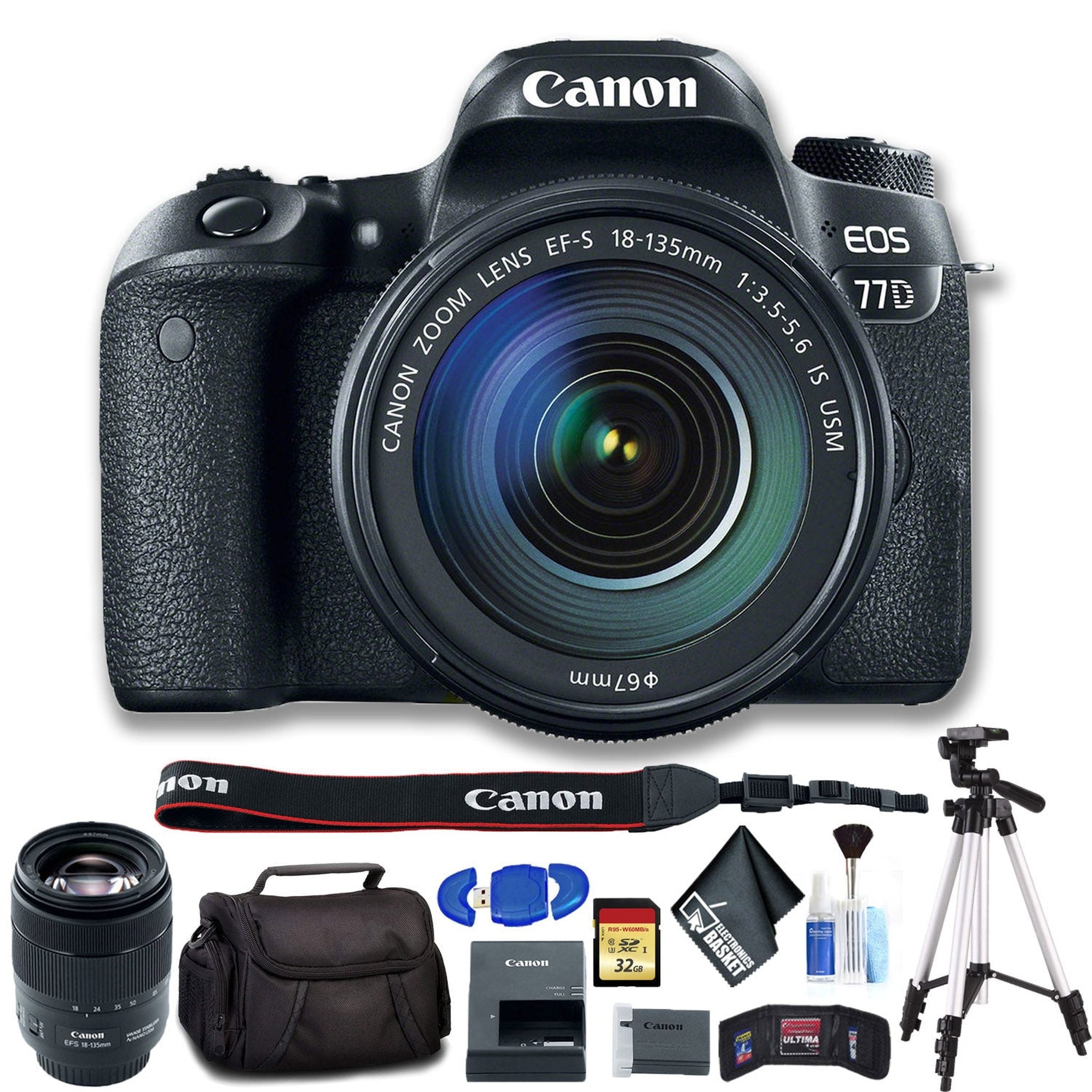 Canon EOS 77D DSLR Camera with 18-135mm USM Lens Intl Model Ultimate Bundle