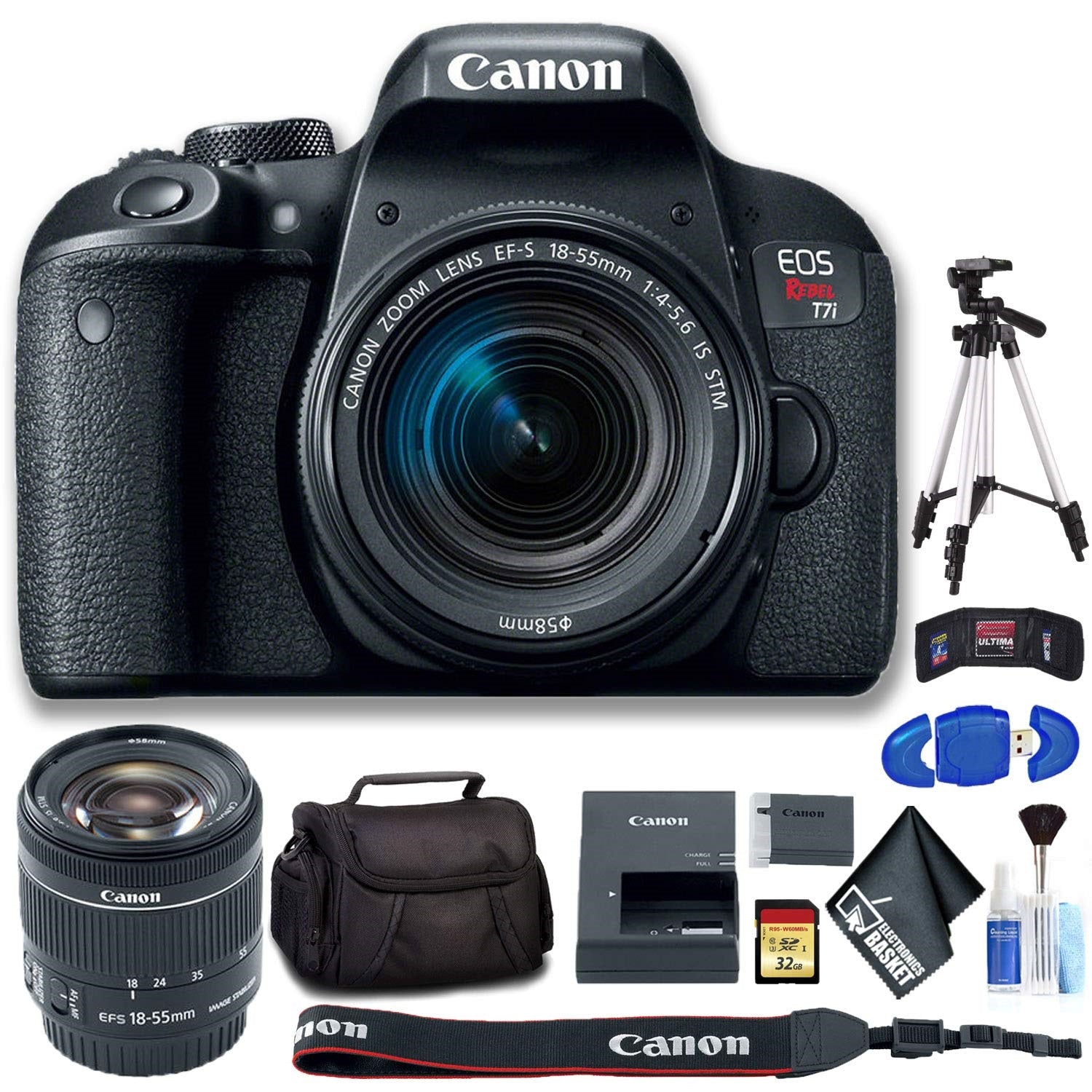 Canon EOS Rebel T7i DSLR Camera with 18-55mm Lens (Intl Model) Ultimate Bundle