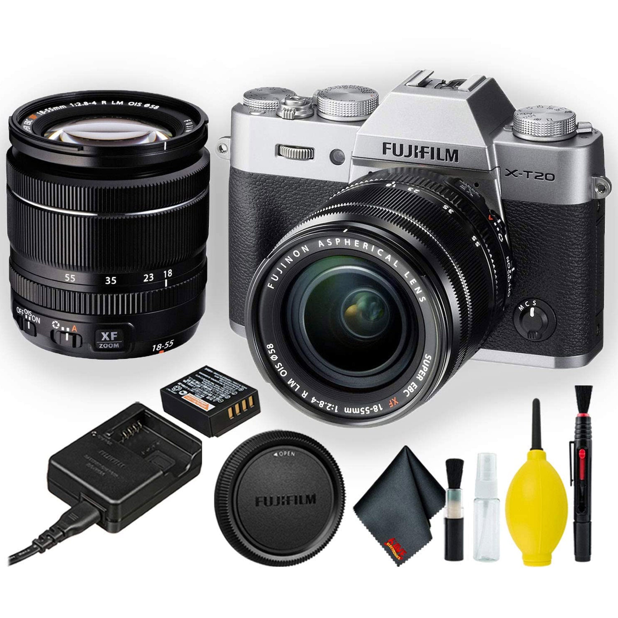 FUJIFILM X-T20 Mirrorless Digital Camera with 18-55mm Lens (Silver) 16542622 - Starter Bundle