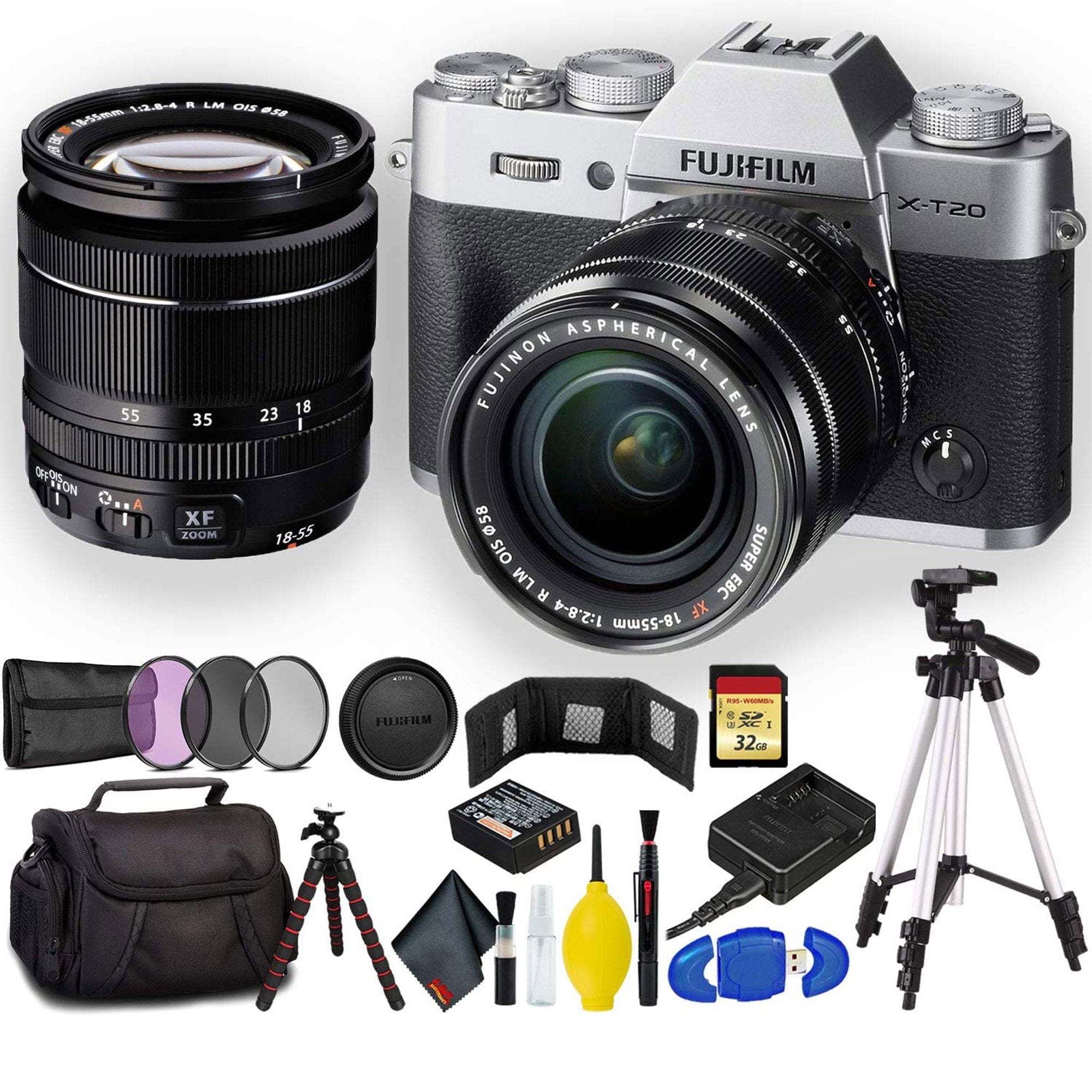 FUJIFILM X-T20 Mirrorless Digital Camera with 18-55mm Lens (Silver) 16542622 - Ultimate Bundle